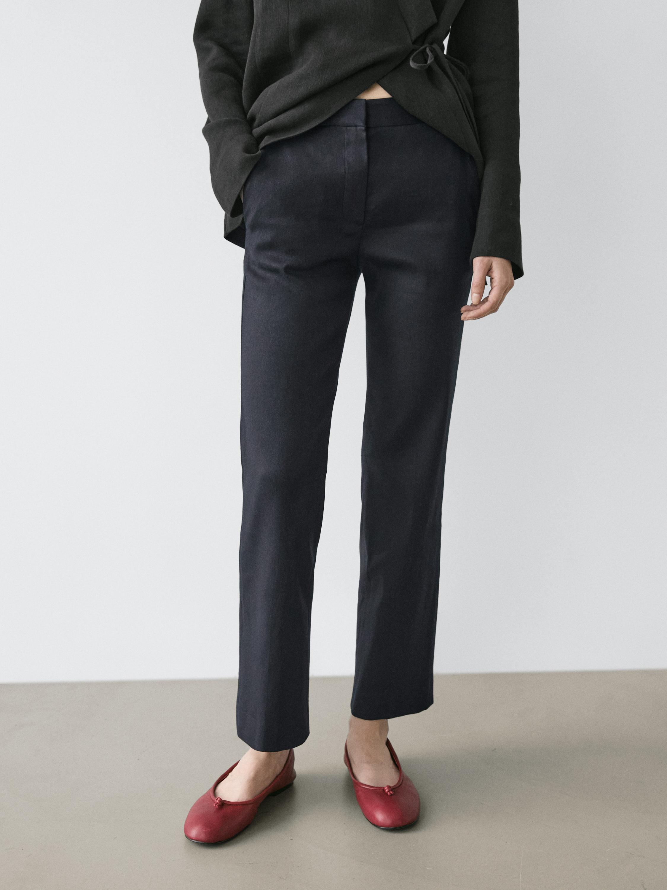 Straight-leg linen blend trousers — NAVY BLUE