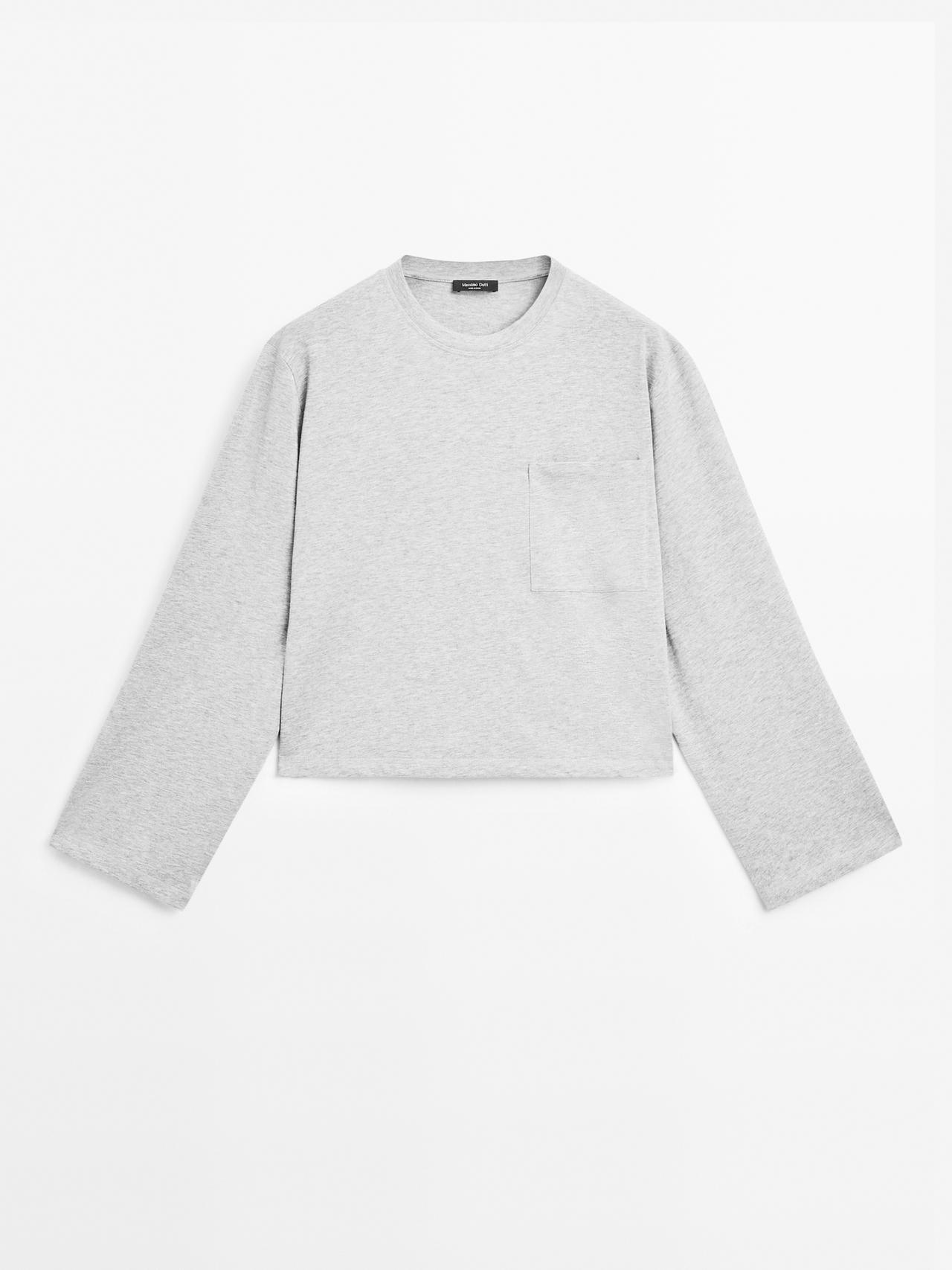 Massimo Dutti - Dame - Oversize T-Shirt Med Lommedetaljer - Grå - M