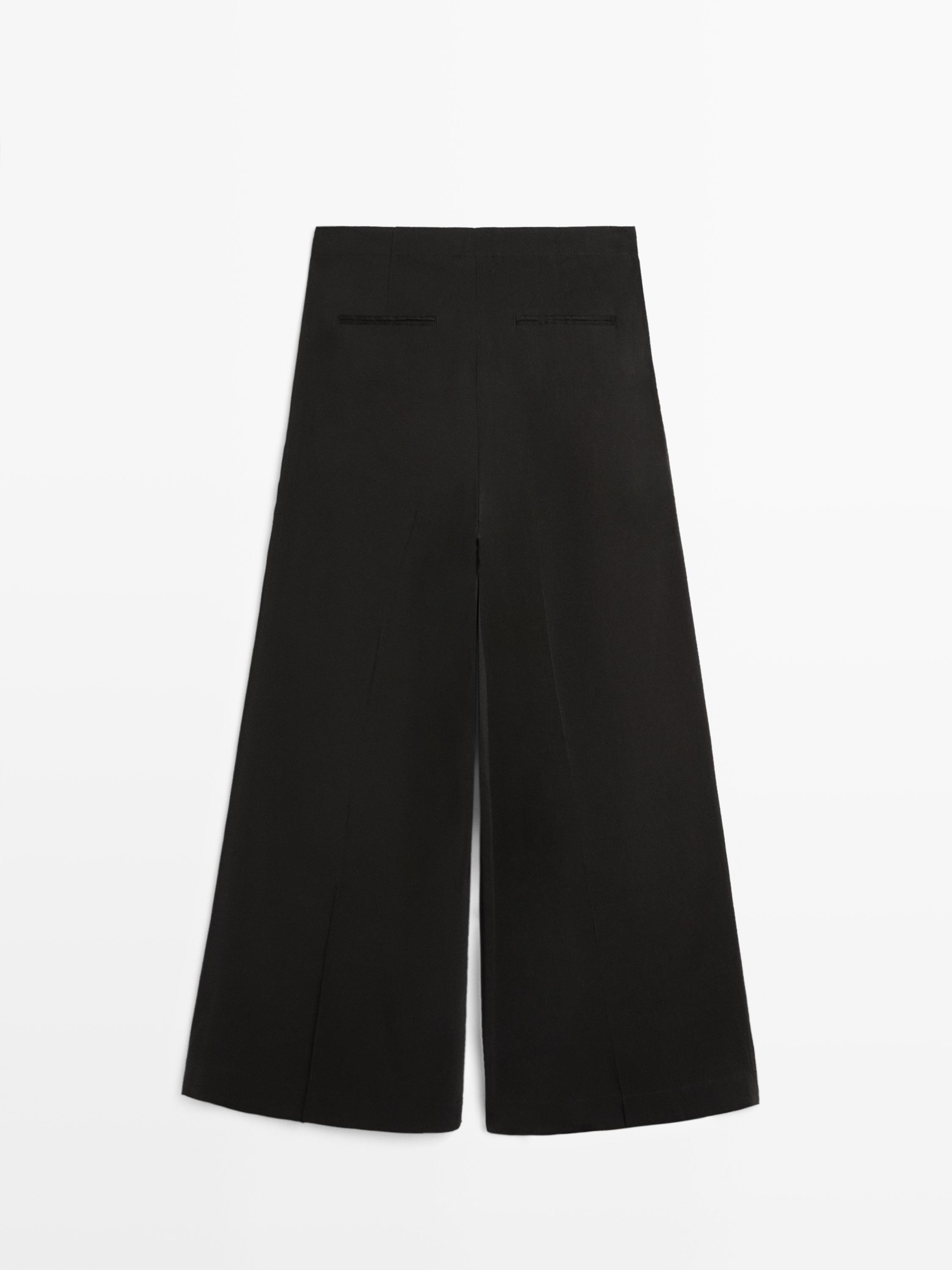 Flowing linen blend trousers — BLACK