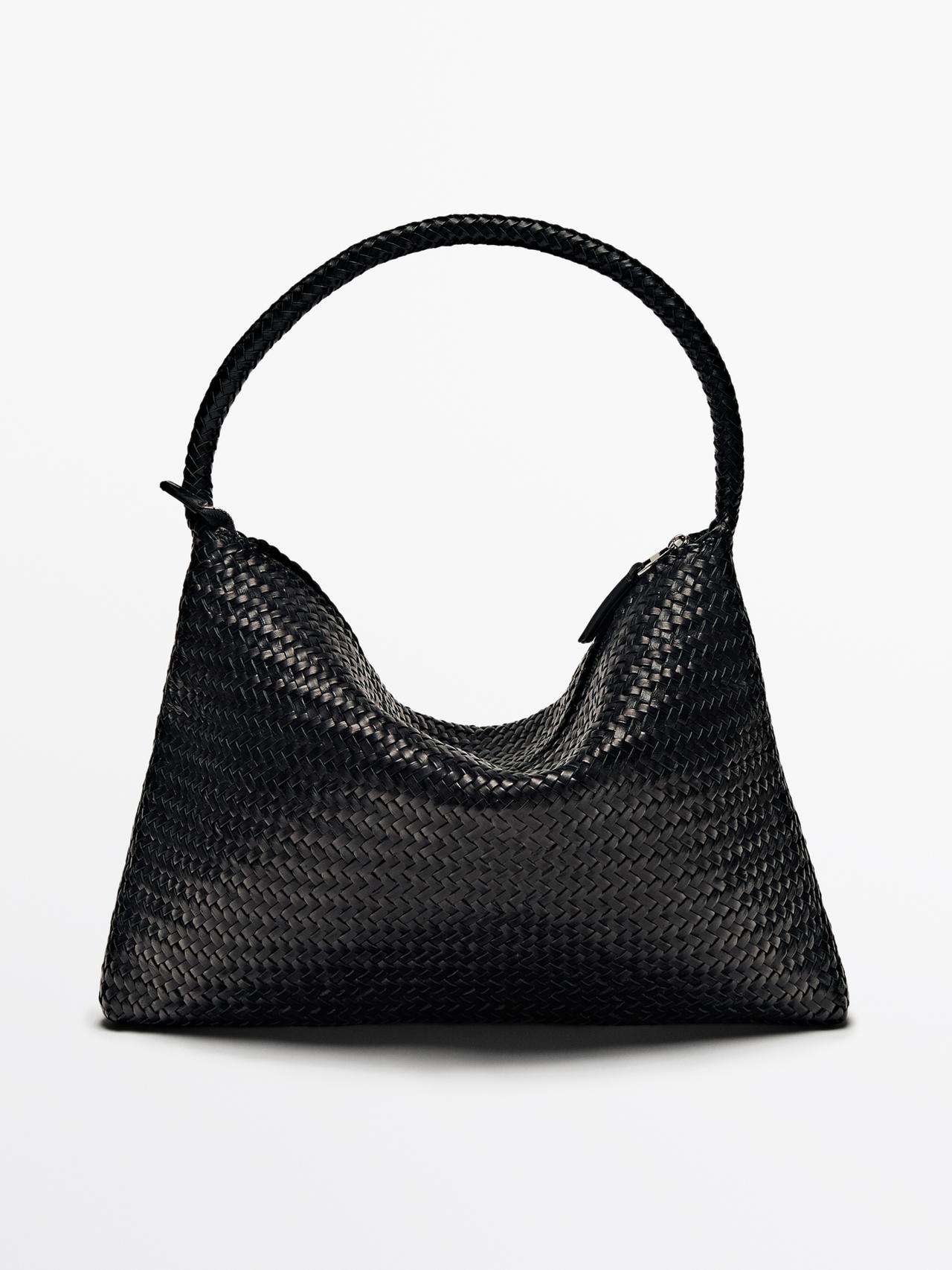 Massimo Dutti - Dame - Skindtaske I Flettet Nappaskind - Sort - 01