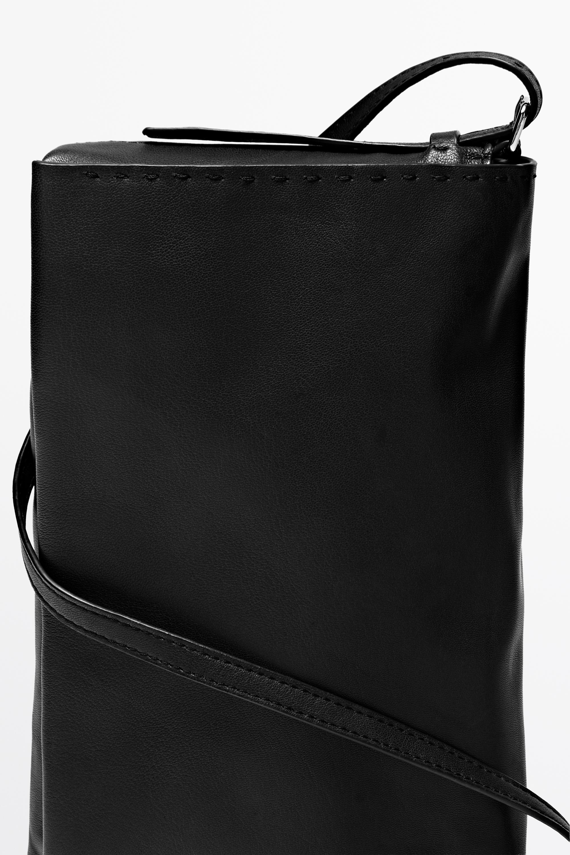 Nappa leather crossbody bag with topstitching — BLACK