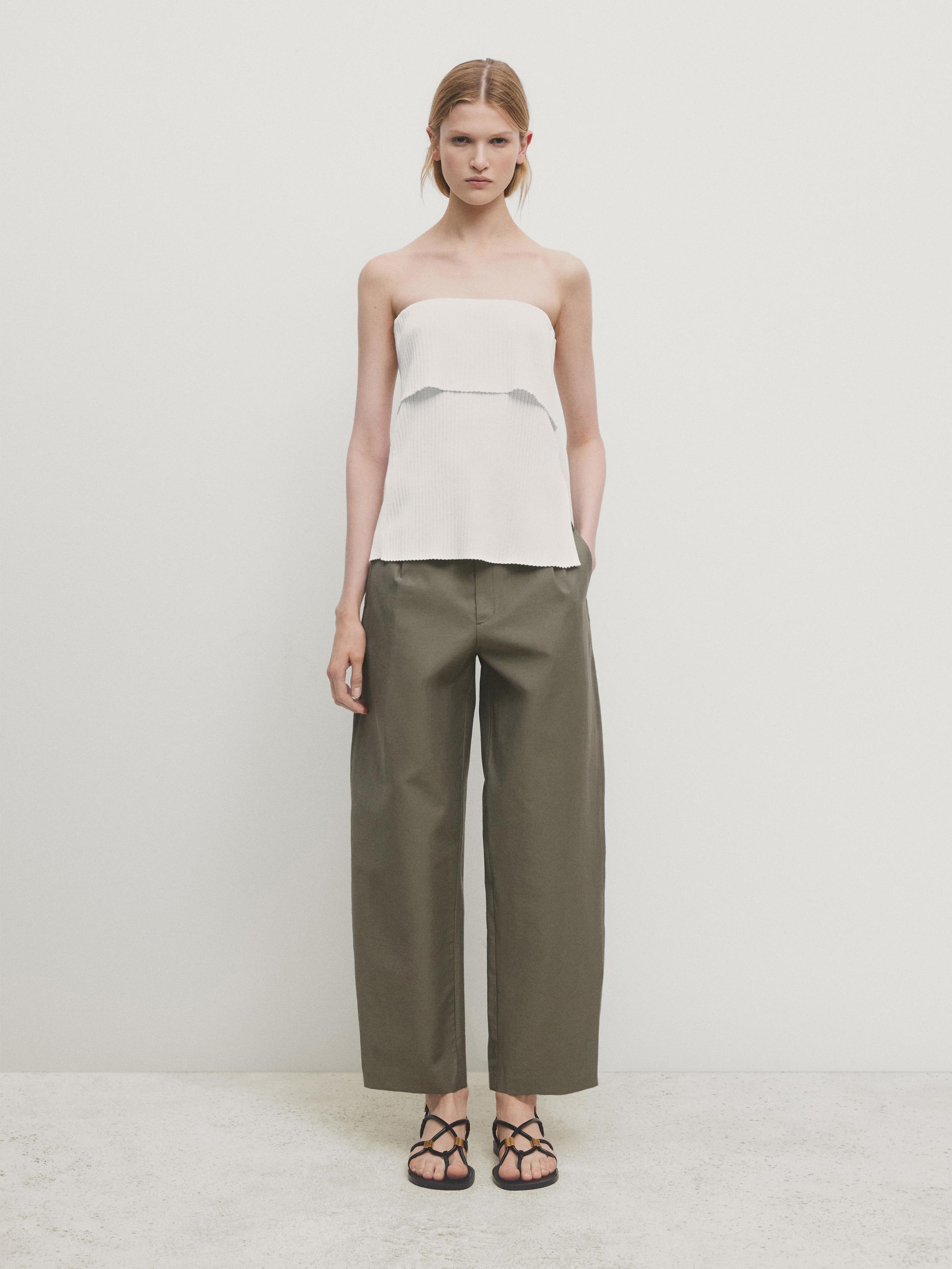 Pantalon barrel en coton mélangé