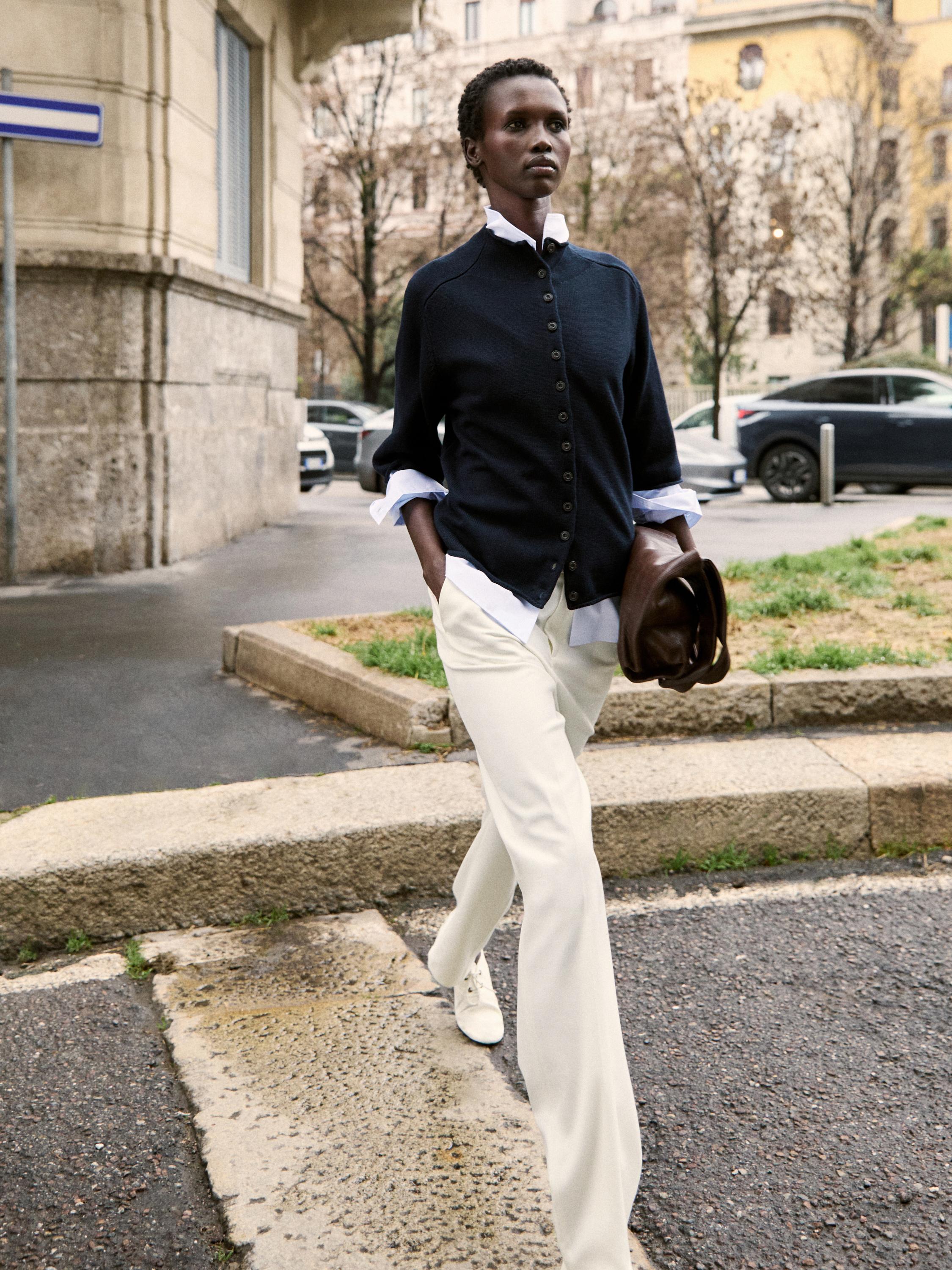 Straight-leg linen blend trousers — WHITE