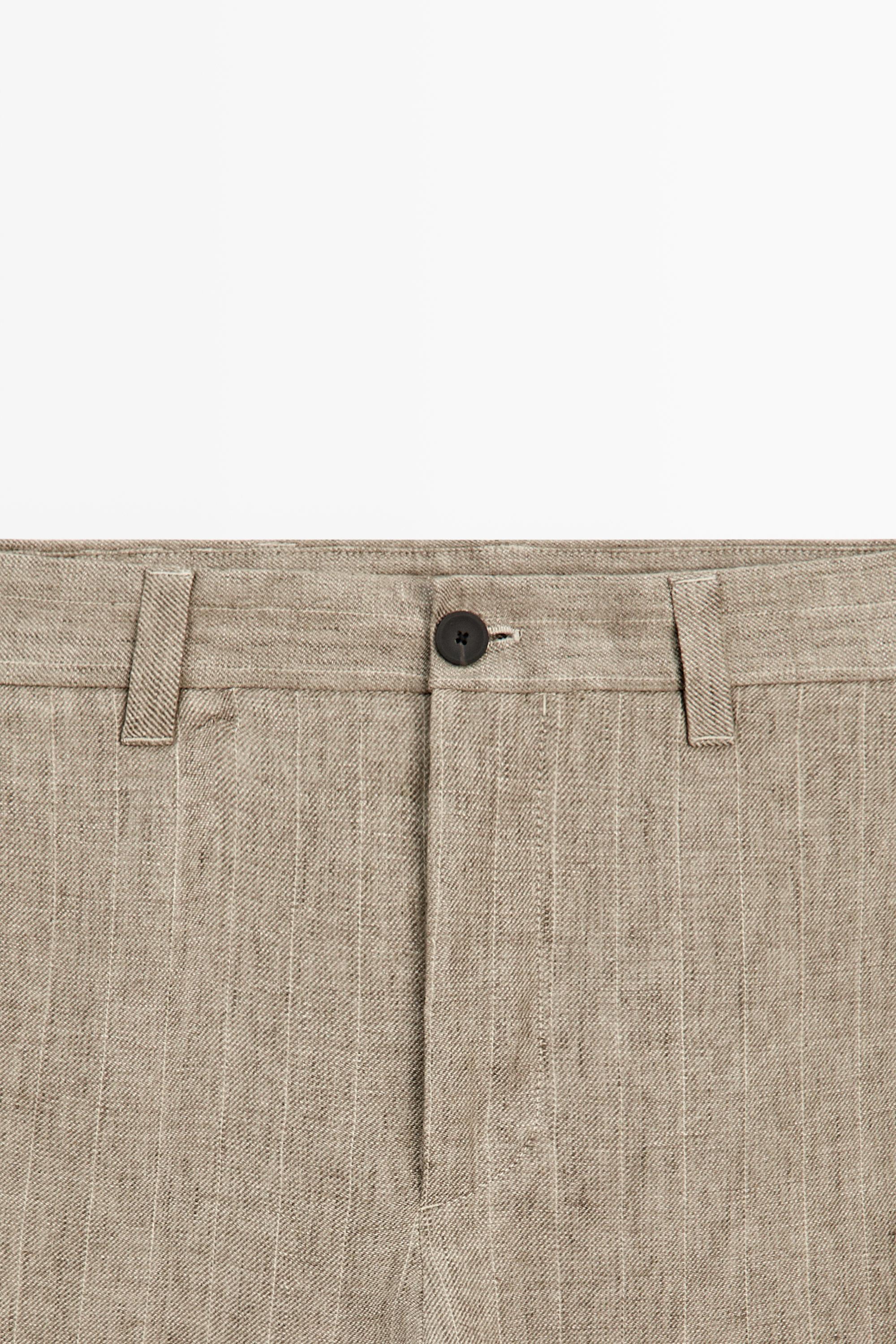 100% linen striped trousers — BEIGE