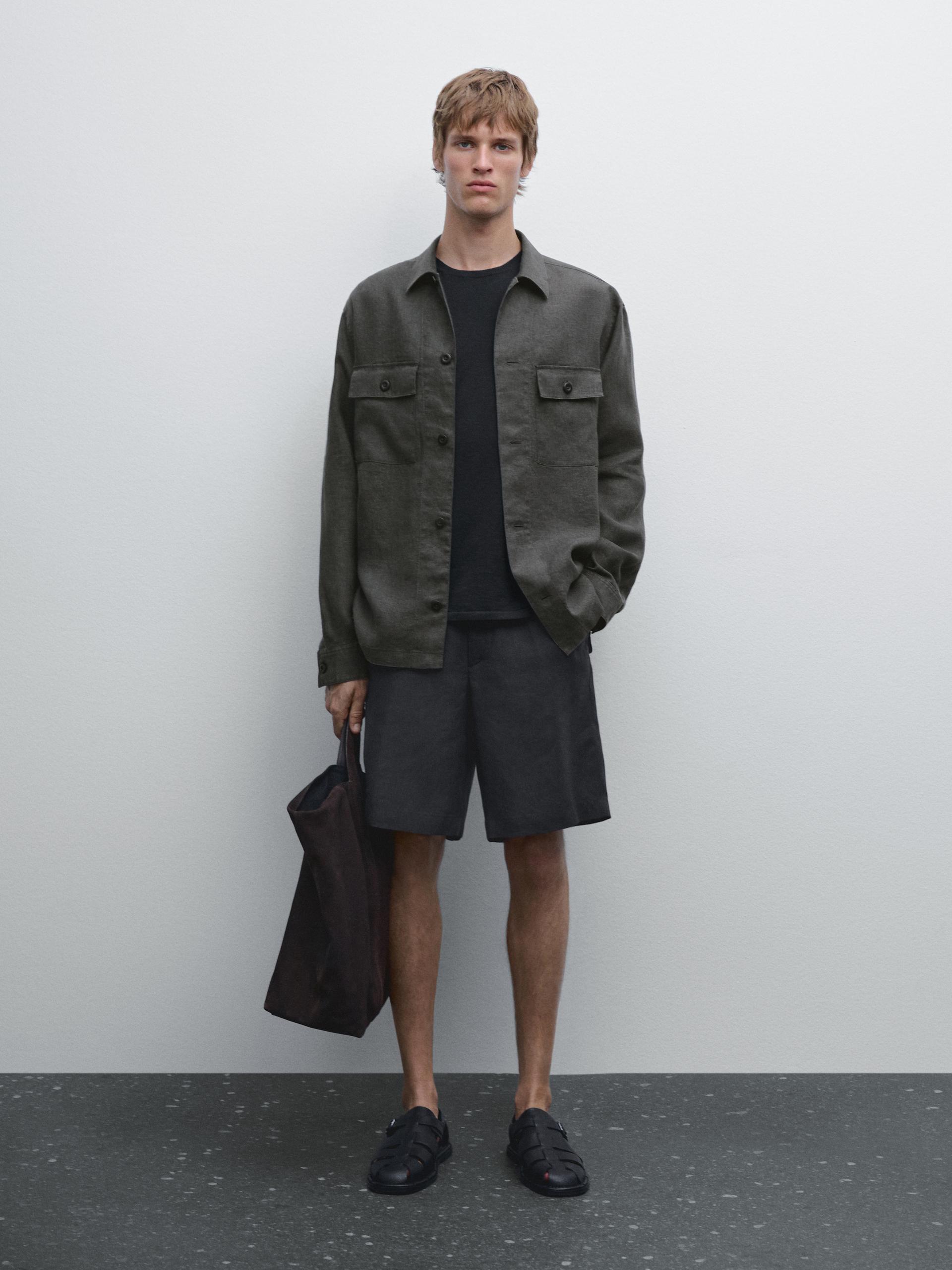 Bermuda Semi-Jogging En Lin - Bleu Marine - Xl - Massimo Dutti - Homme