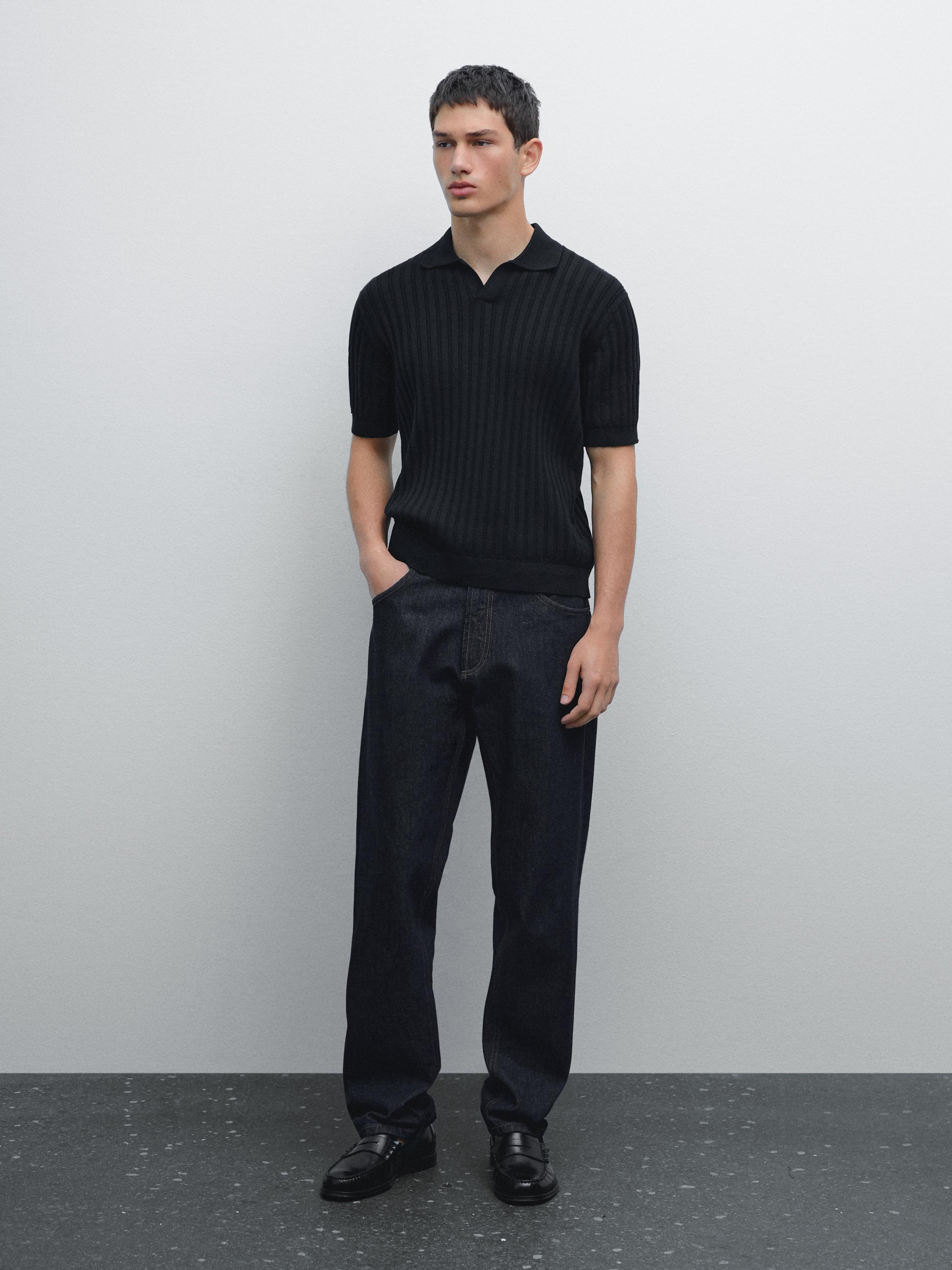 Pull en maille côtelée à col polo