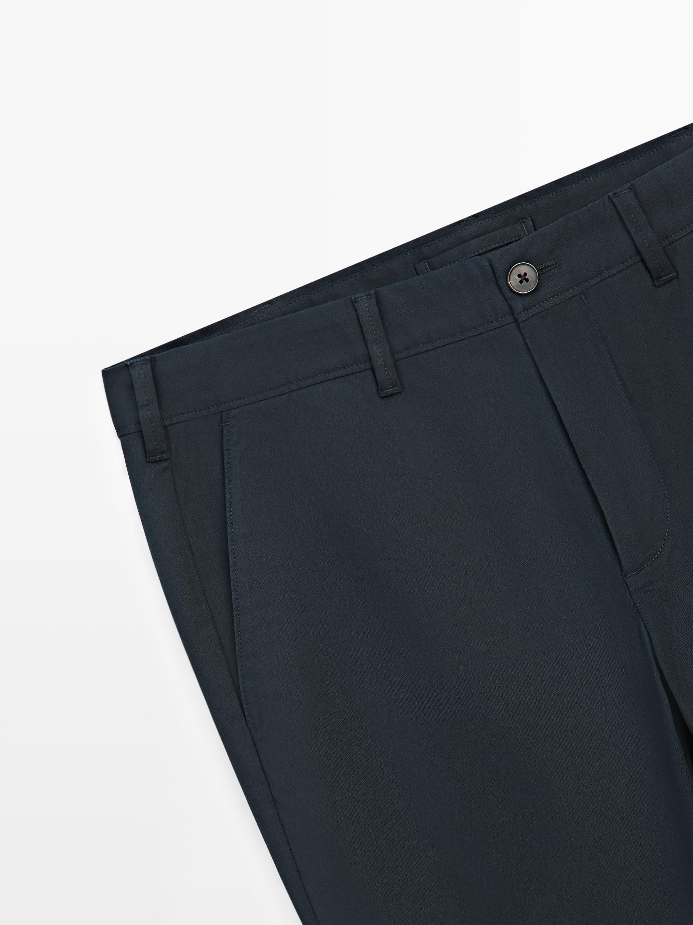 Cotton blend slim fit pants — NAVY BLUE