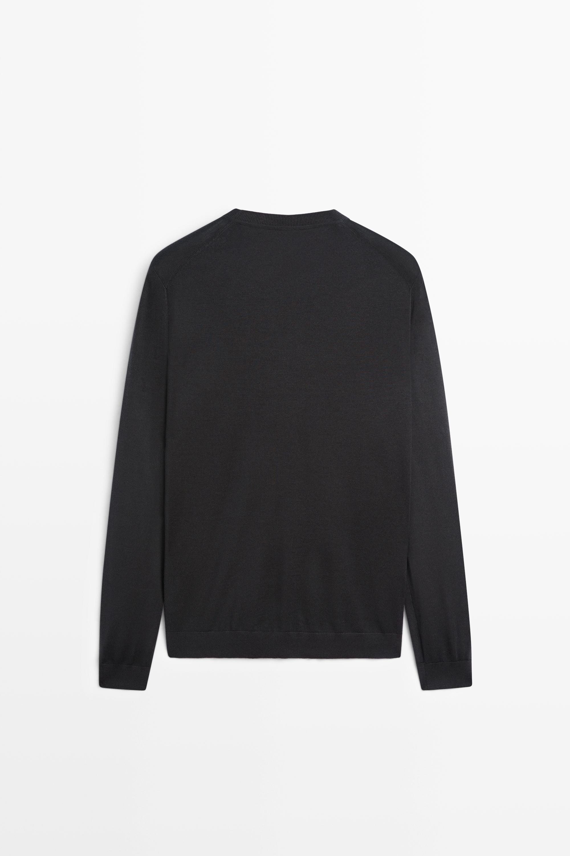 100% merino wool knit round neck sweater — Greyish green