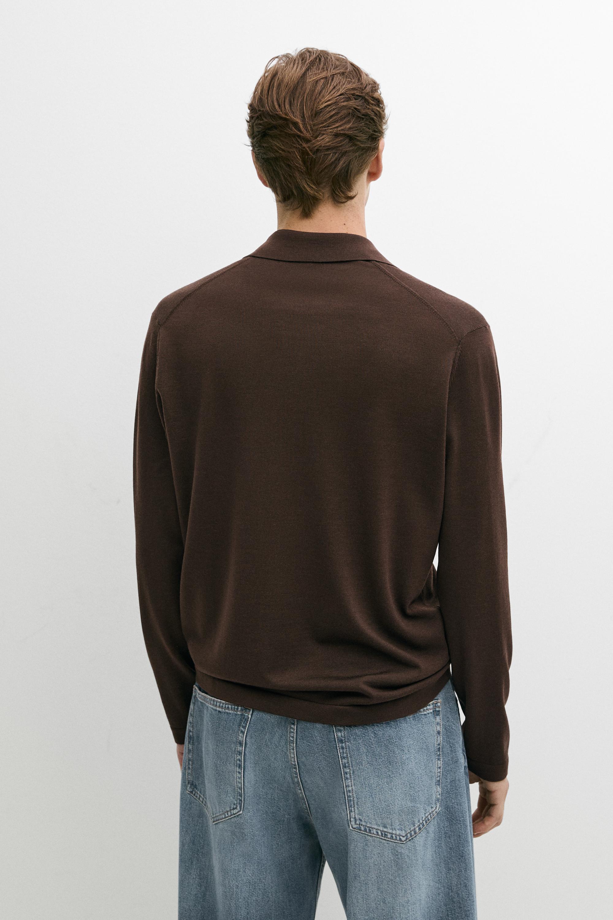 100% merino wool knit polo sweater — MOLE BROWN