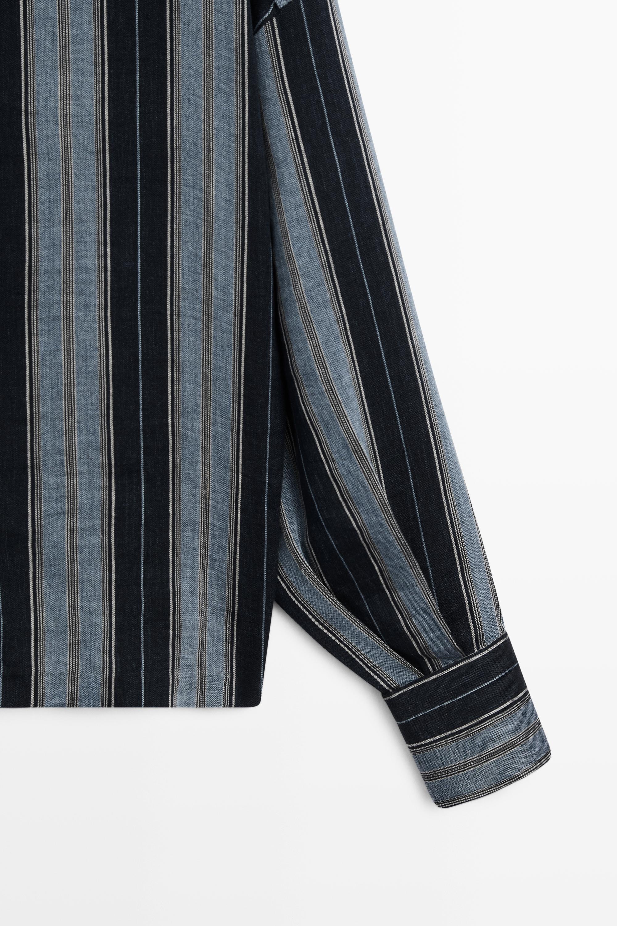 Striped flowing cotton linen shirt — BLUE