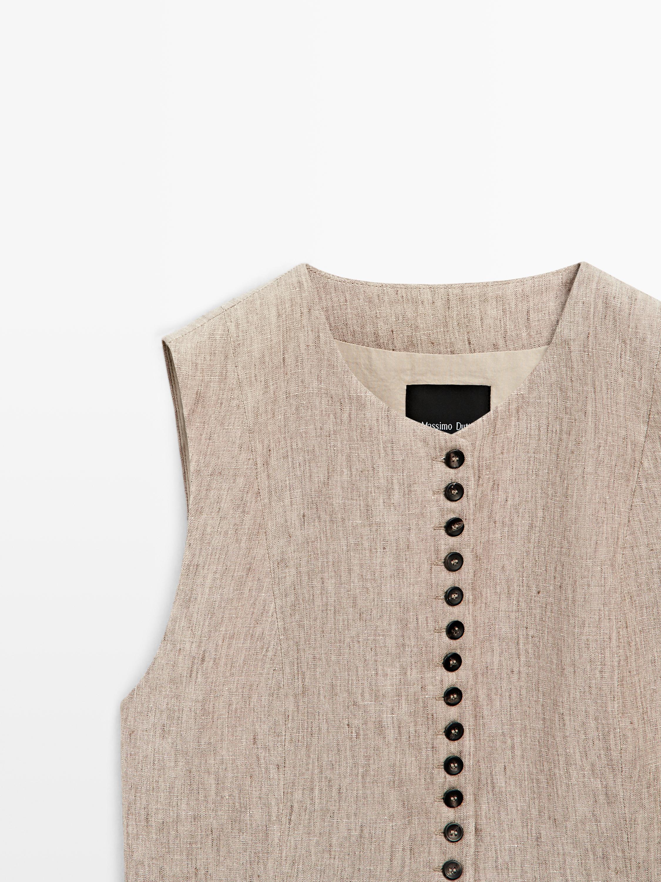 Linen melange waistcoat with buttons — BEIGE