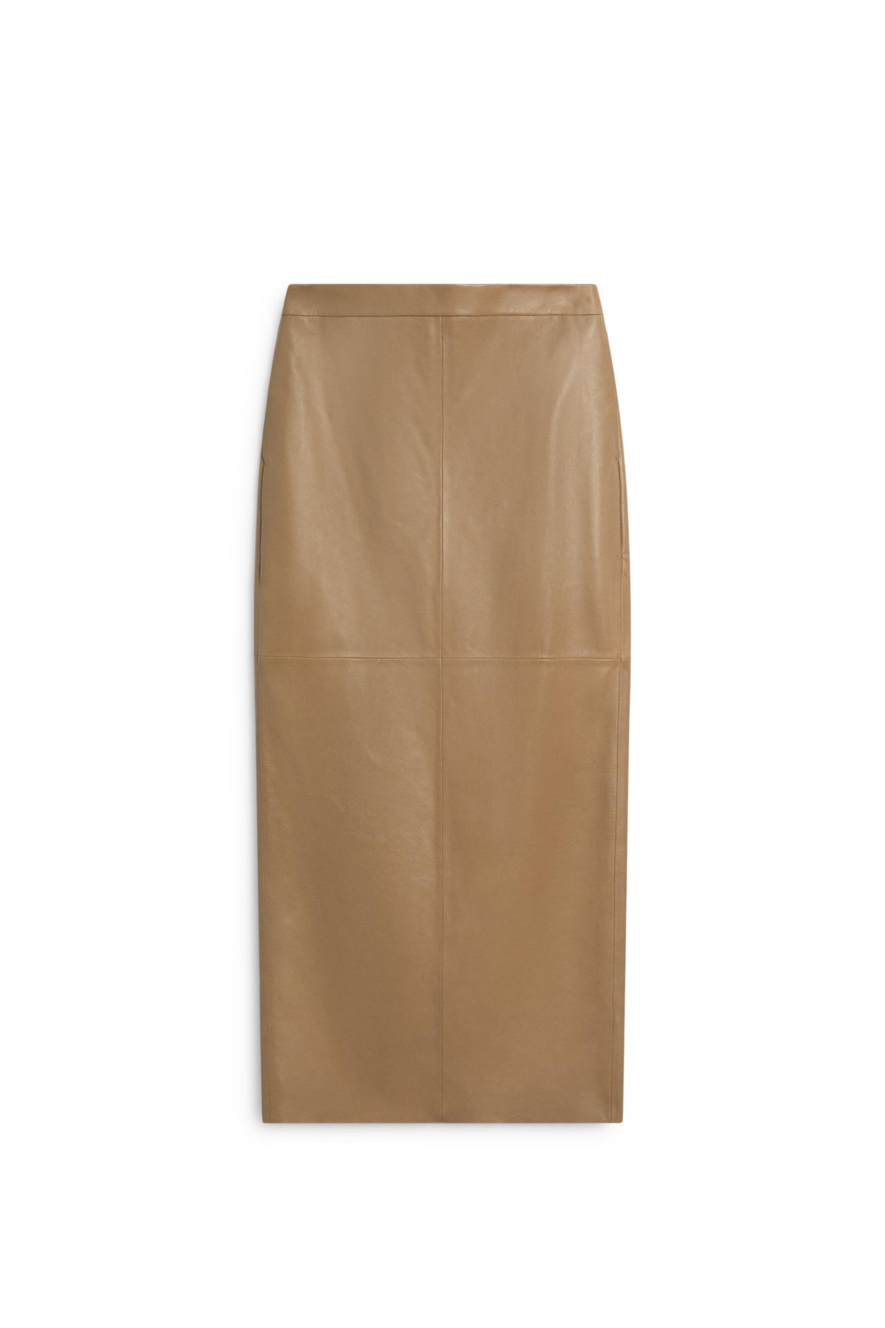 Nappa leather midi skirt with seams - LIMITED EDITION — CAMEL