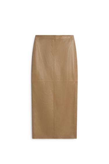 Nappa leather midi skirt with seams - LIMITED EDITION — CAMEL 5