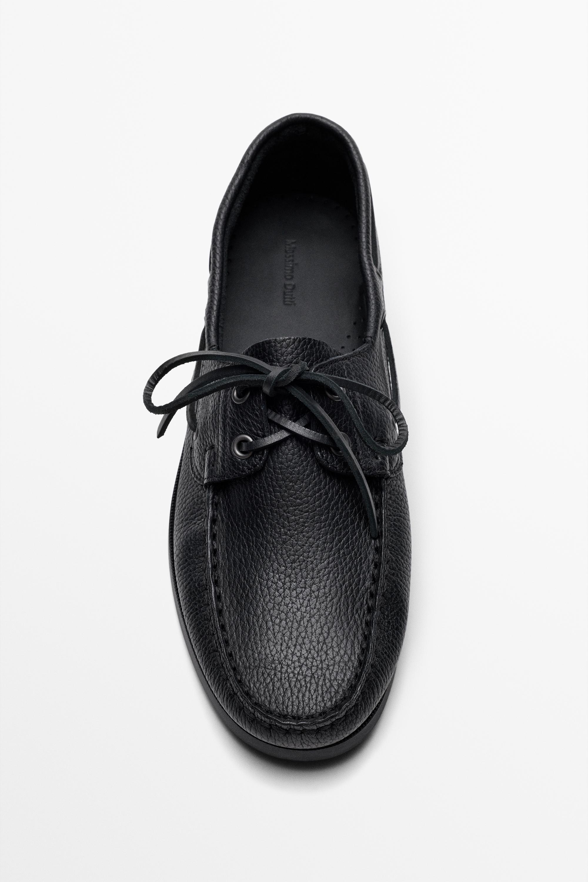Leather boat shoe — BLACK