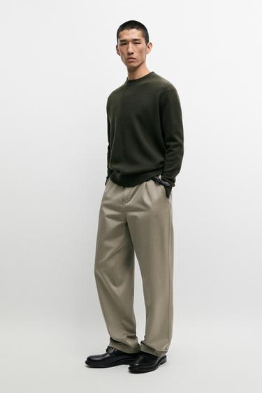 100% wool knit sweater with round neck — KHAKI GREEN 1