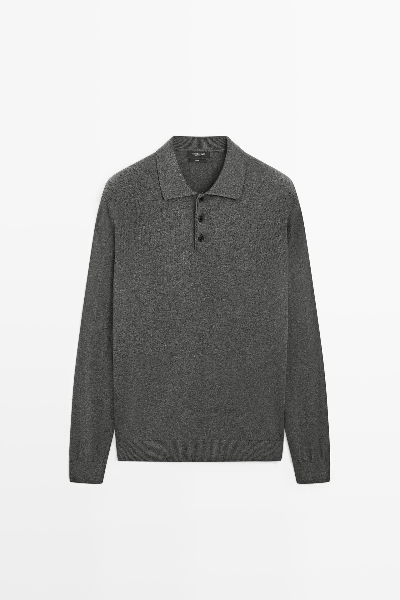 100% cotton knit polo sweater — CHARCOAL