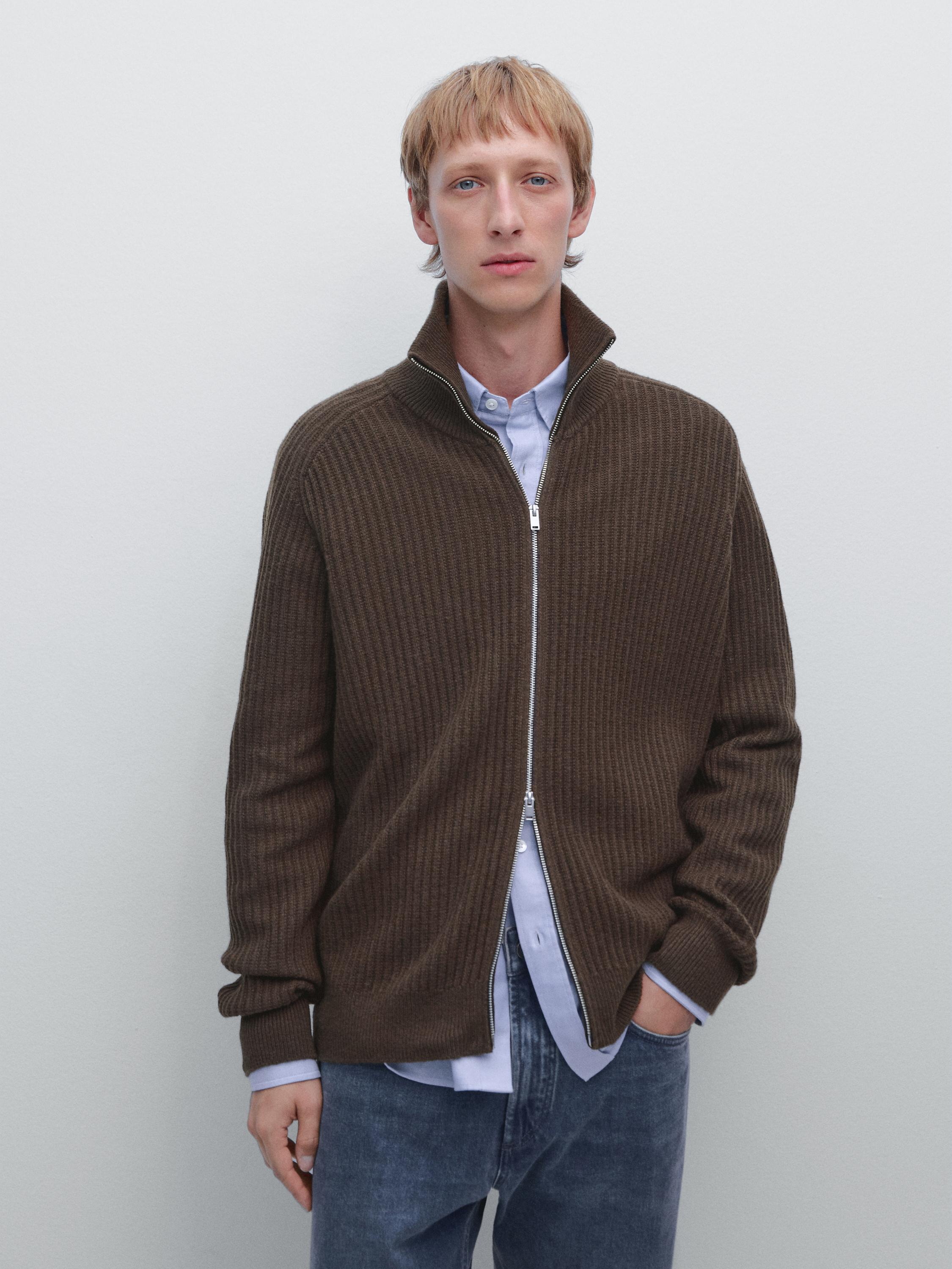 Wool blend cardigan with zip