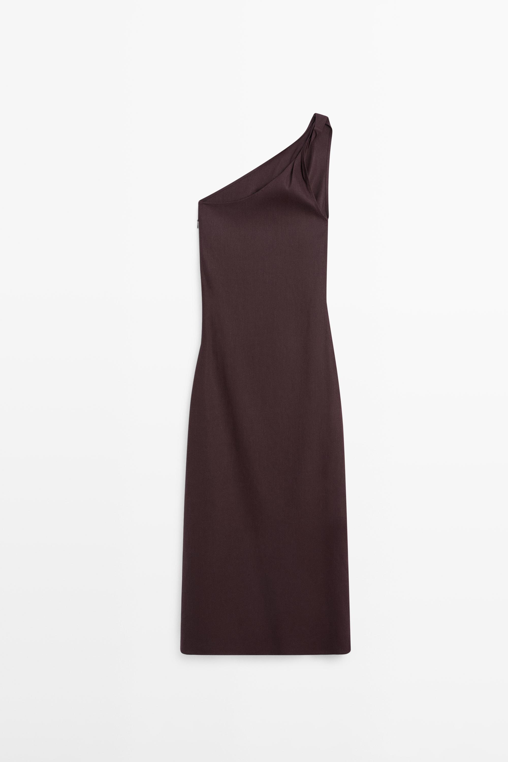 Asymmetric linen blend dress — BROWN