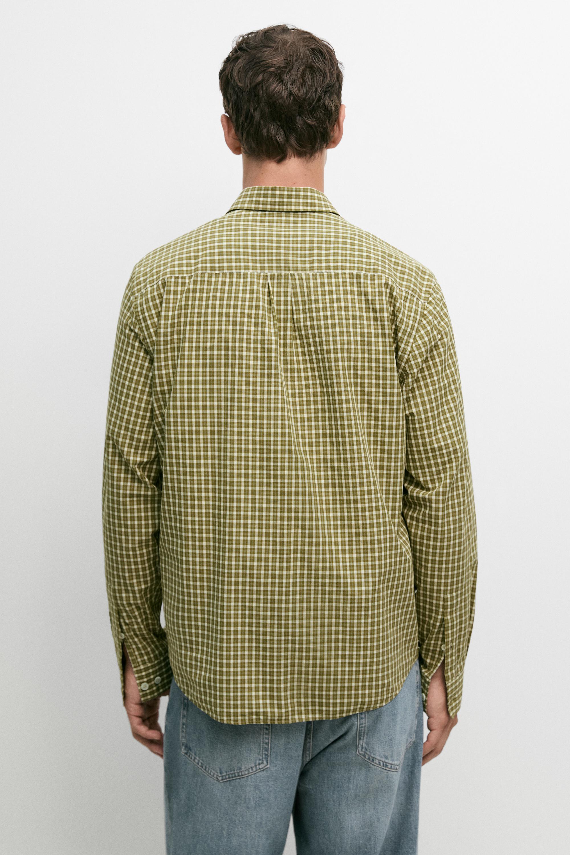 100% cotton regular fit check shirt — GREEN