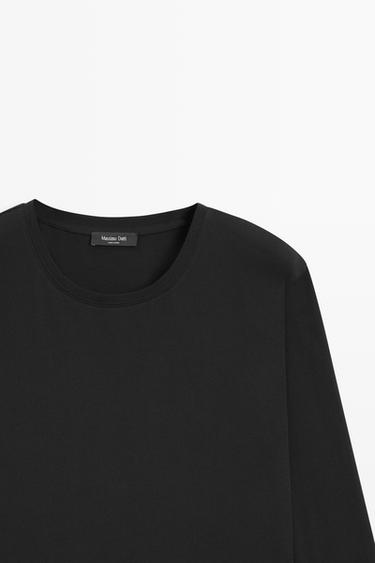 100% cotton long T-shirt with round neck — BLACK 4