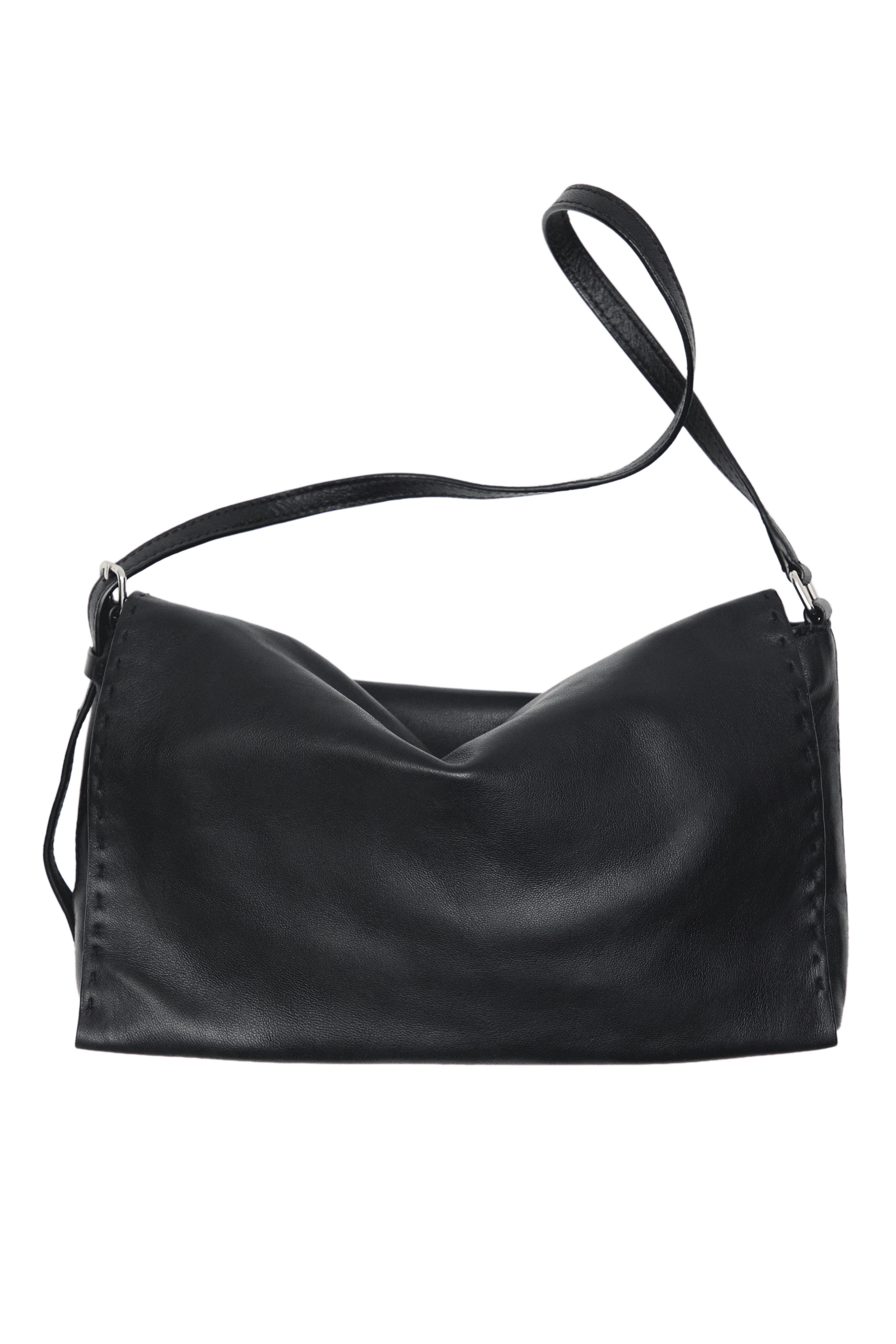 Nappa leather crossbody bag with topstitching — BLACK