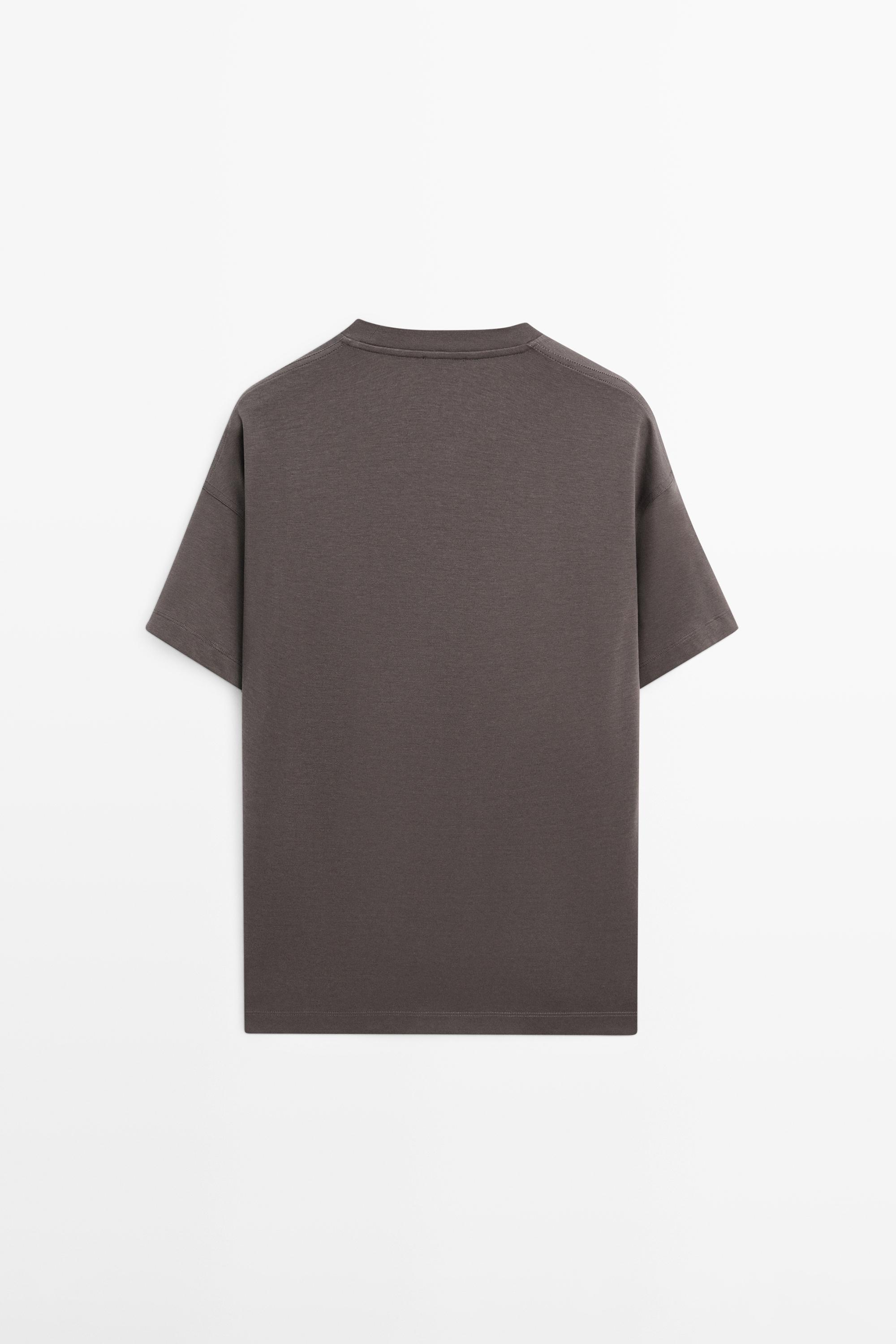 Boxy fit short sleeve cotton blend T-shirt — KHAKI
