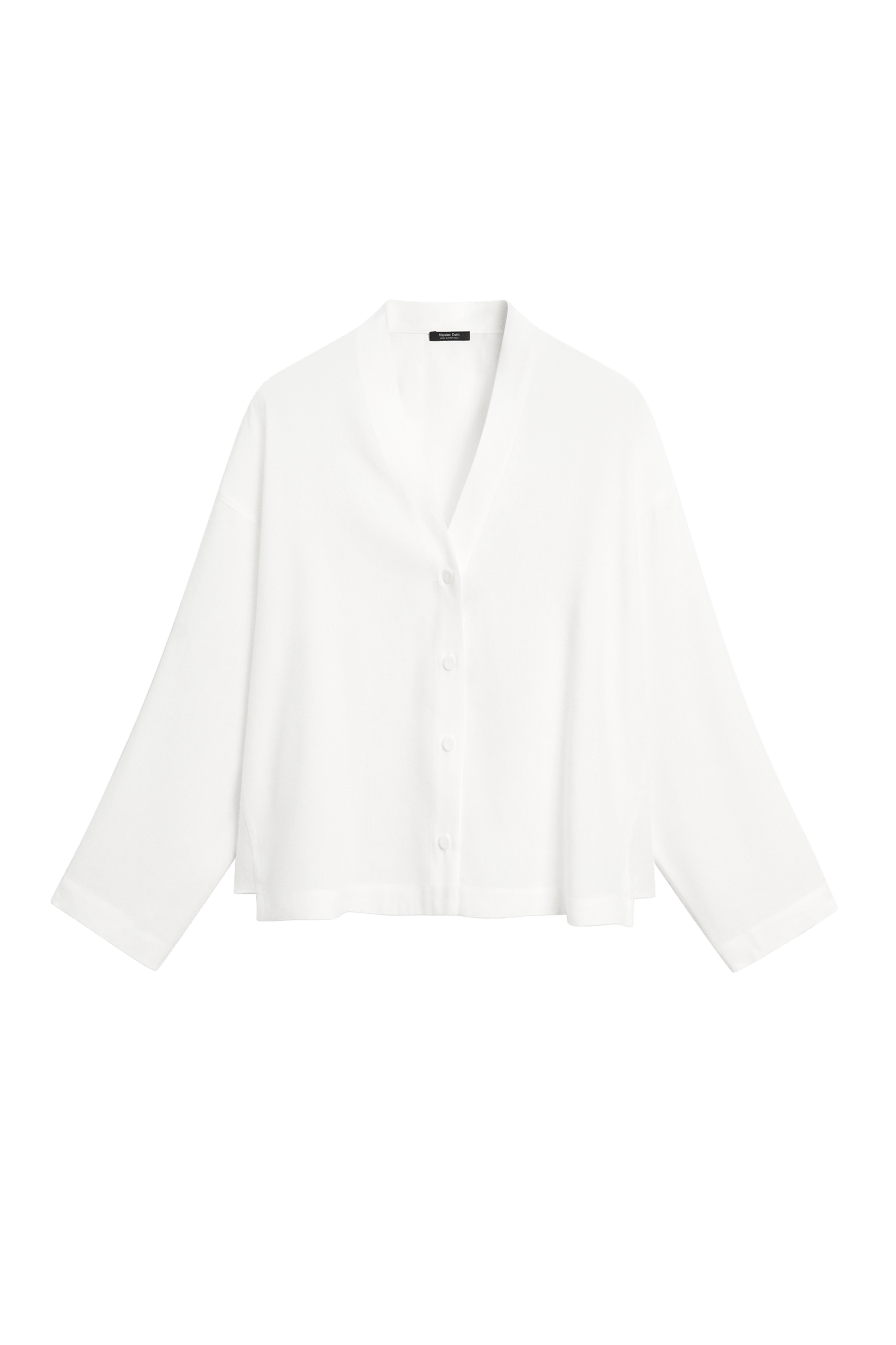 Massimo Dutti Ketenli V yaka dökümlü gömlek