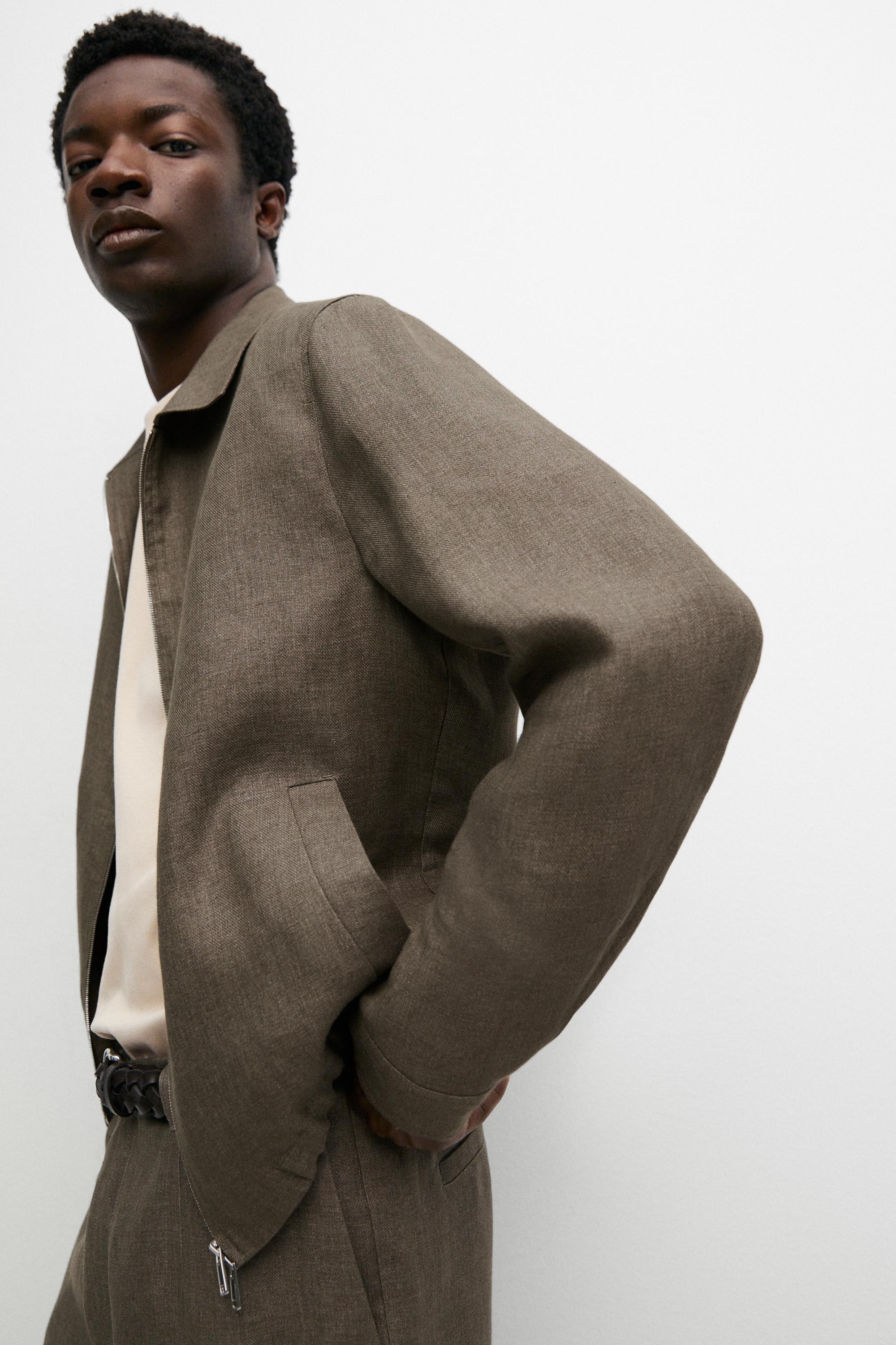 Faded linen total look jacket — GREENISH