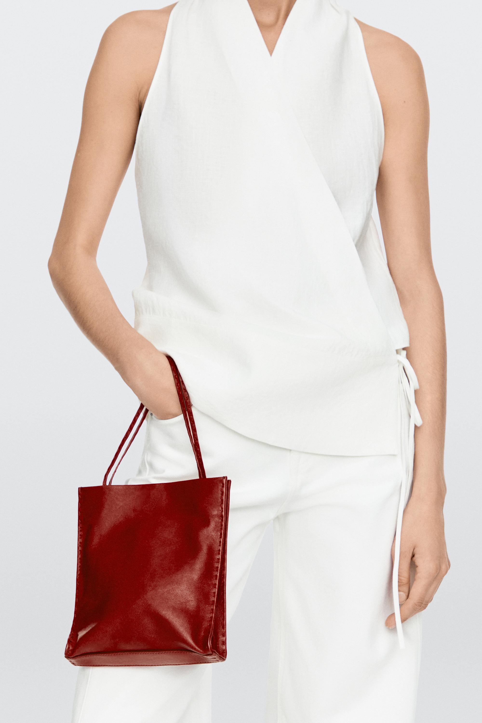 Nappa leather double compartment bag — CORAL RED