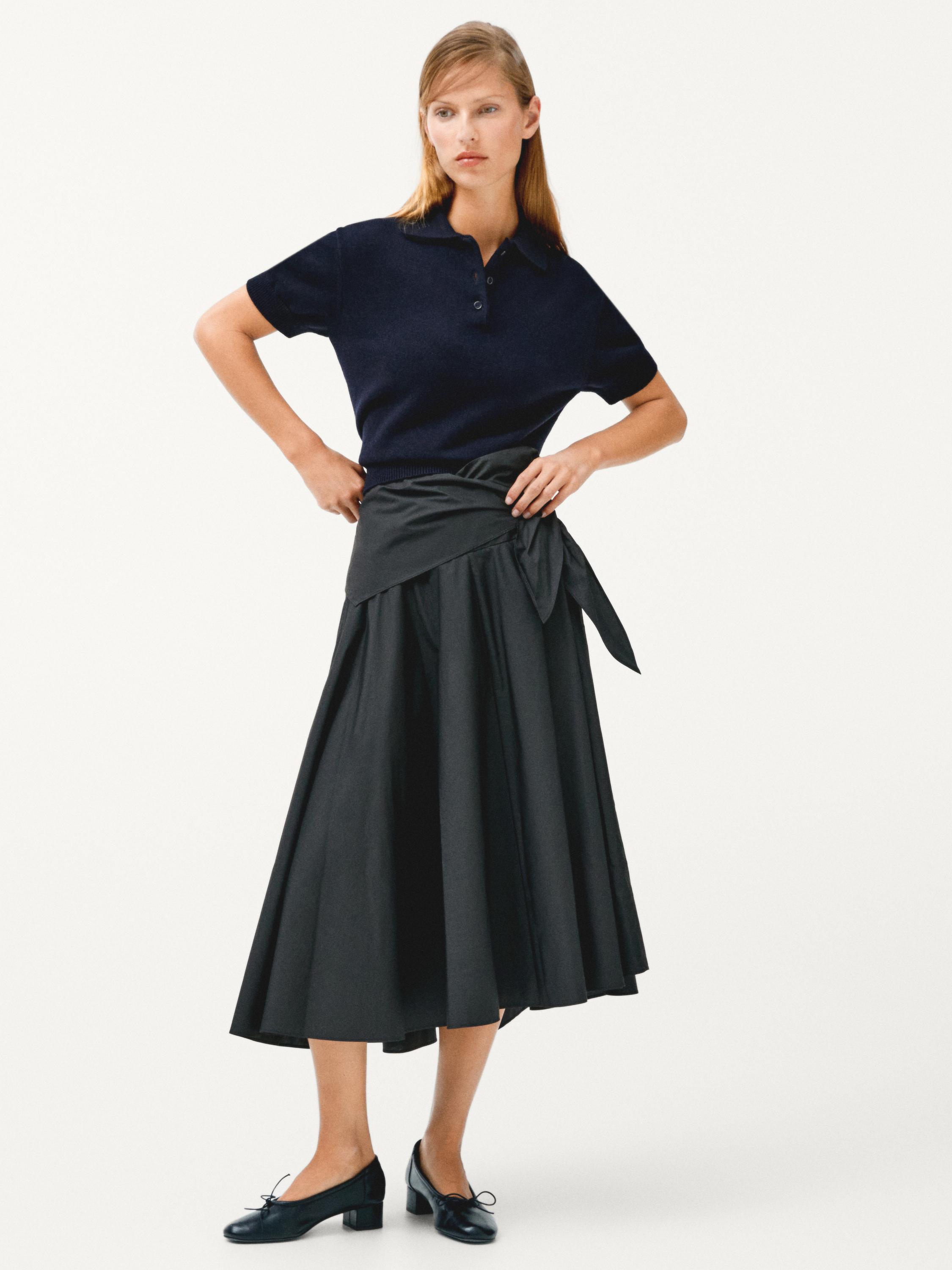 Midi skirt with scarf detail — BLACK