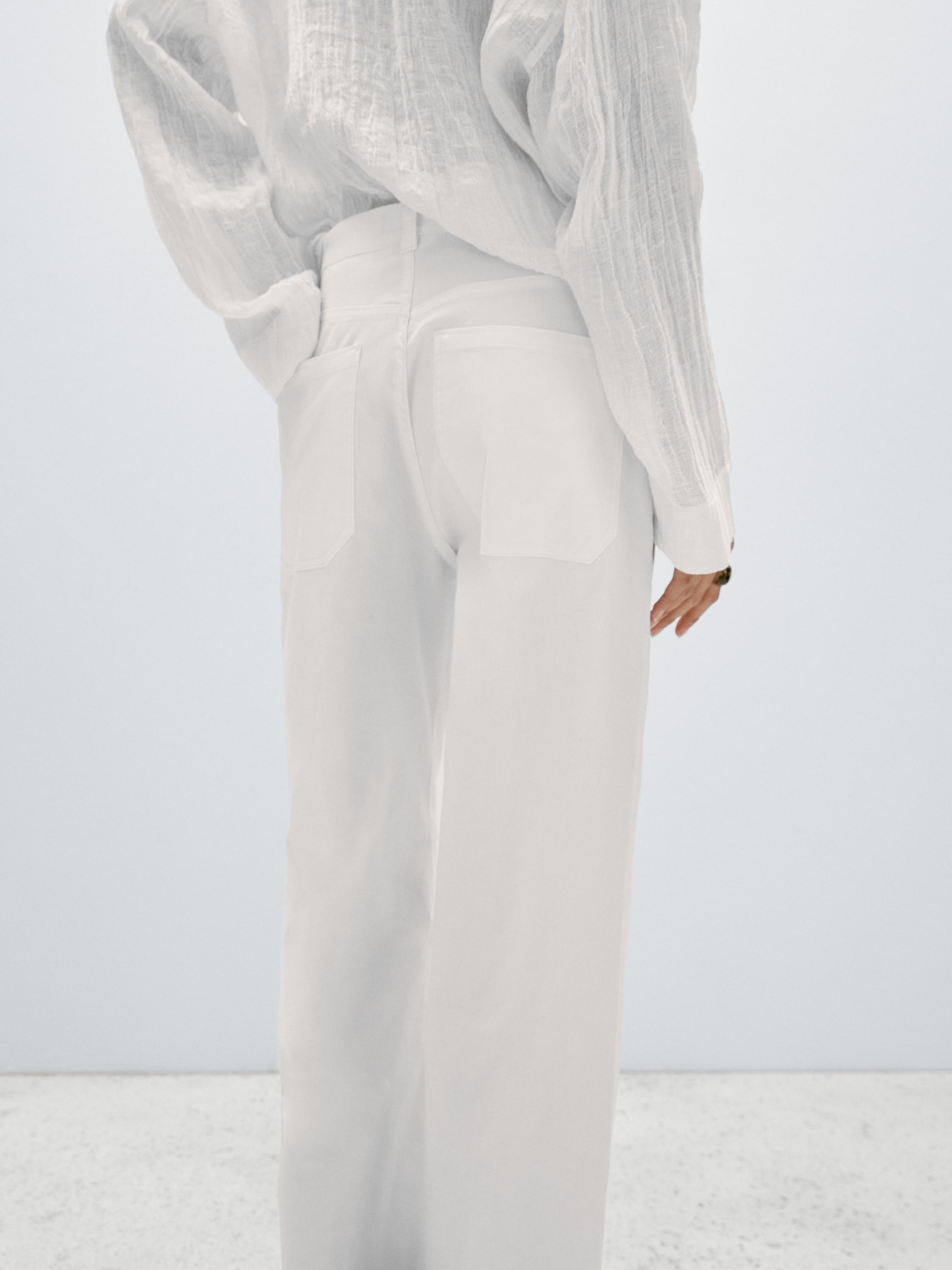 Cotton blend straight-leg cropped trousers