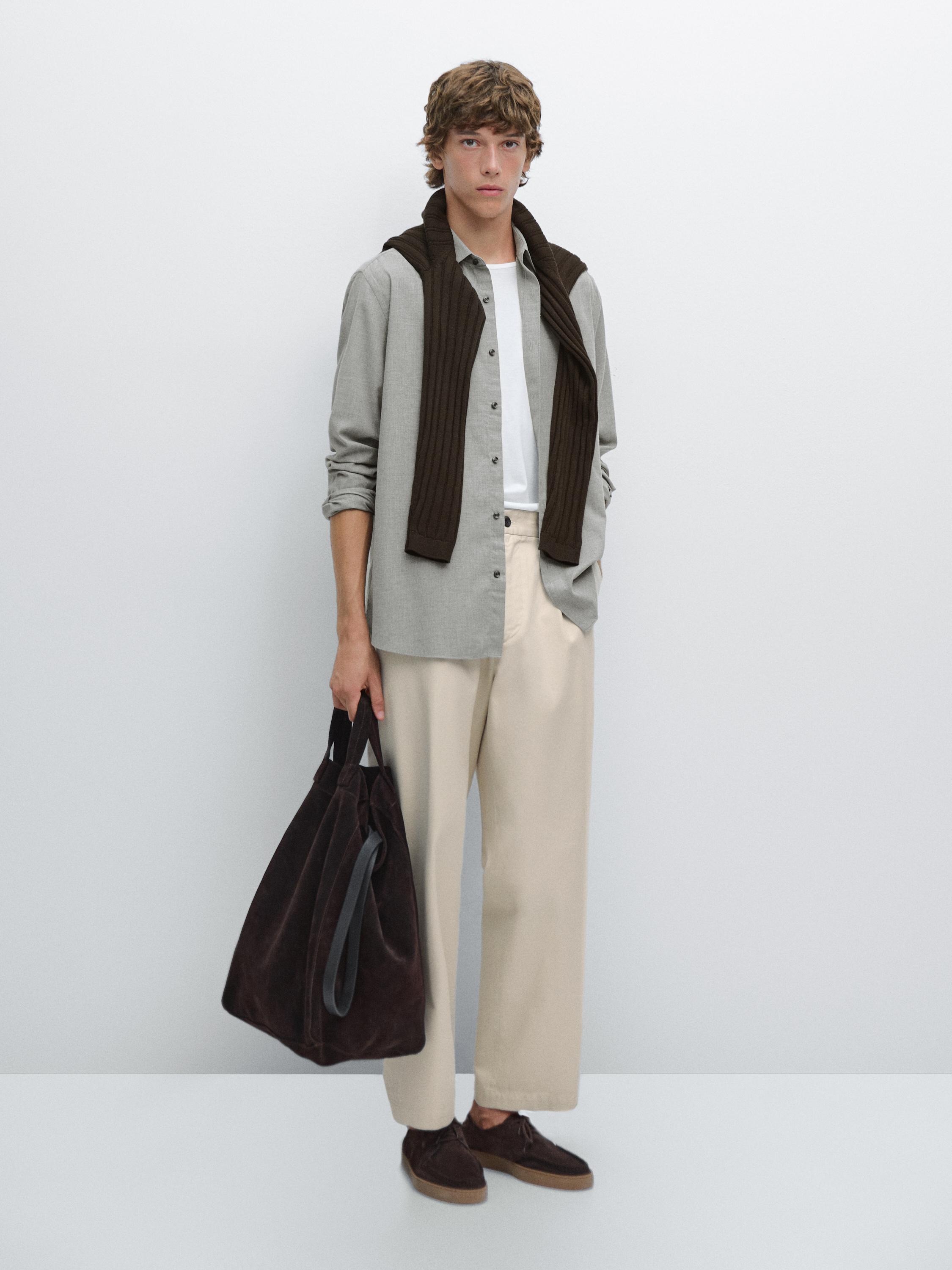 Këmishë slim fit prej materiali melange tuill