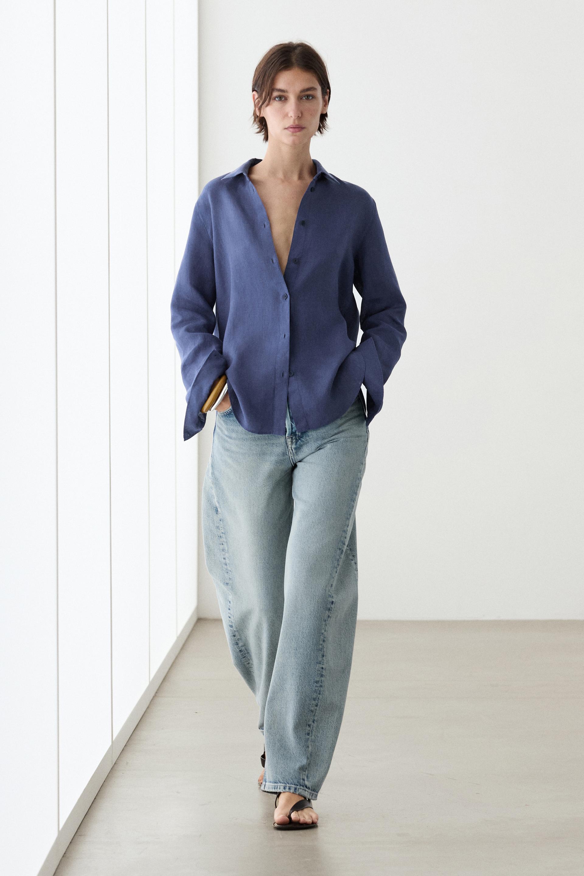 Camicia Morbida 100% Lino - Azzurro Intenso - 34 (It 38) - Massimo Dutti - Femminile