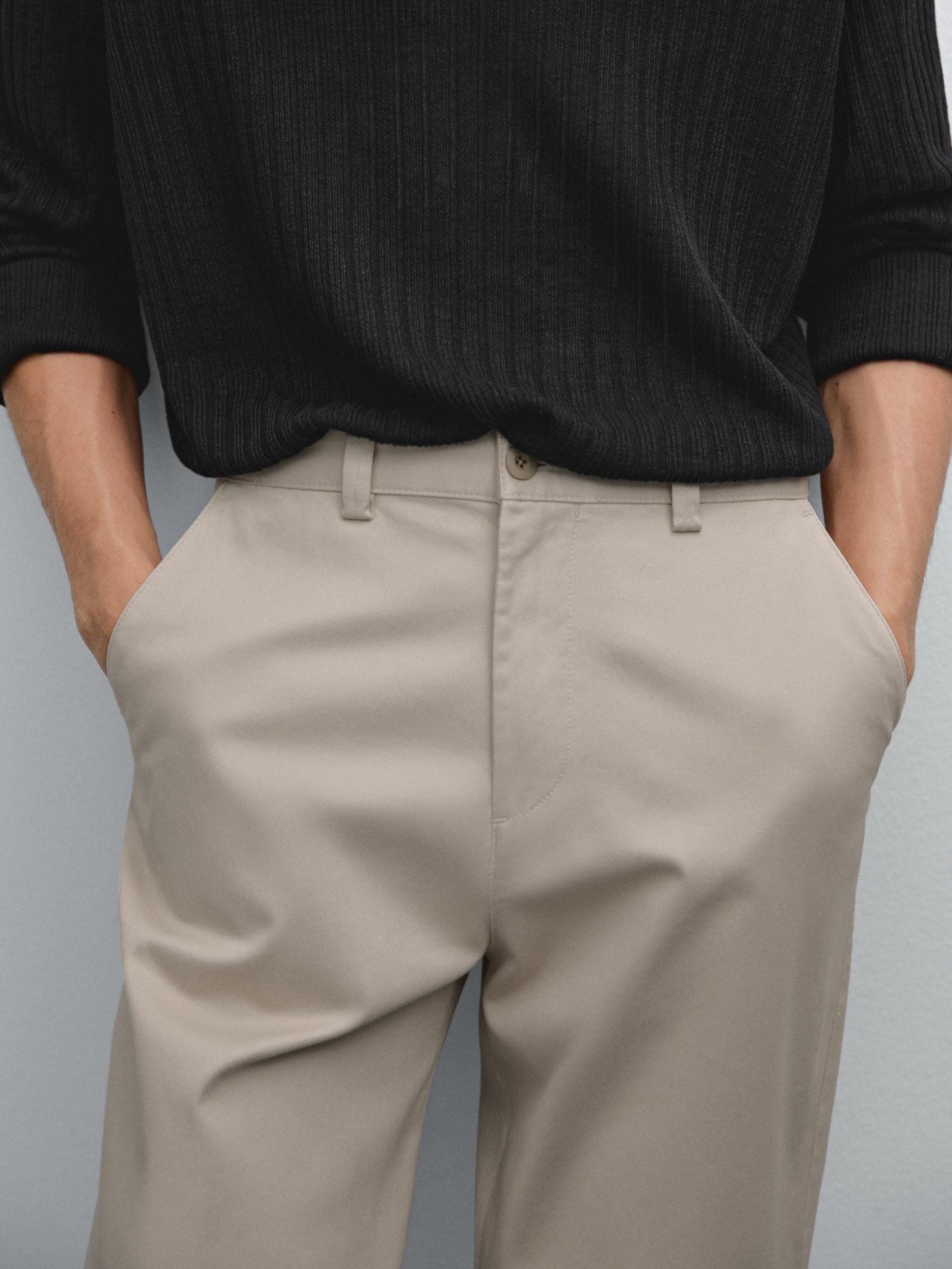Cotton blend relaxed fit cropped trousers