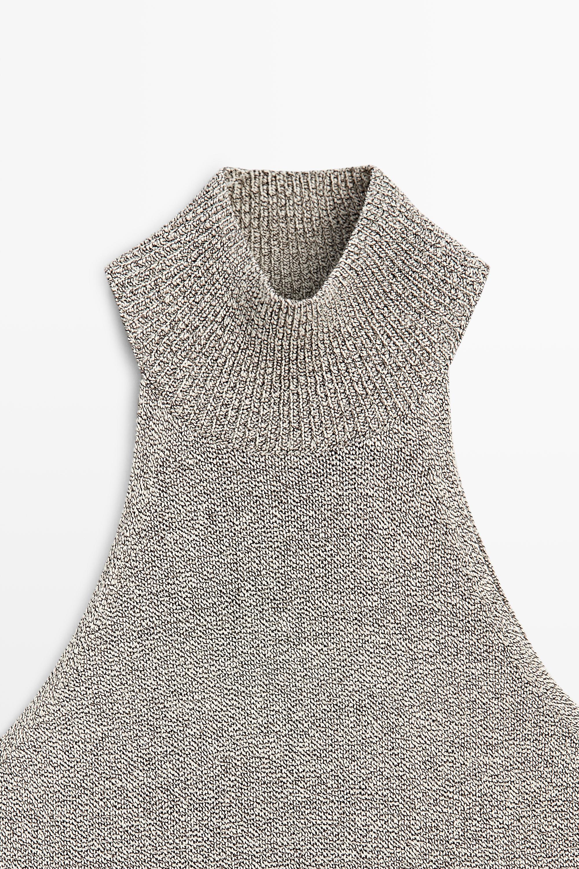 Halterneck knit top — BEIGE
