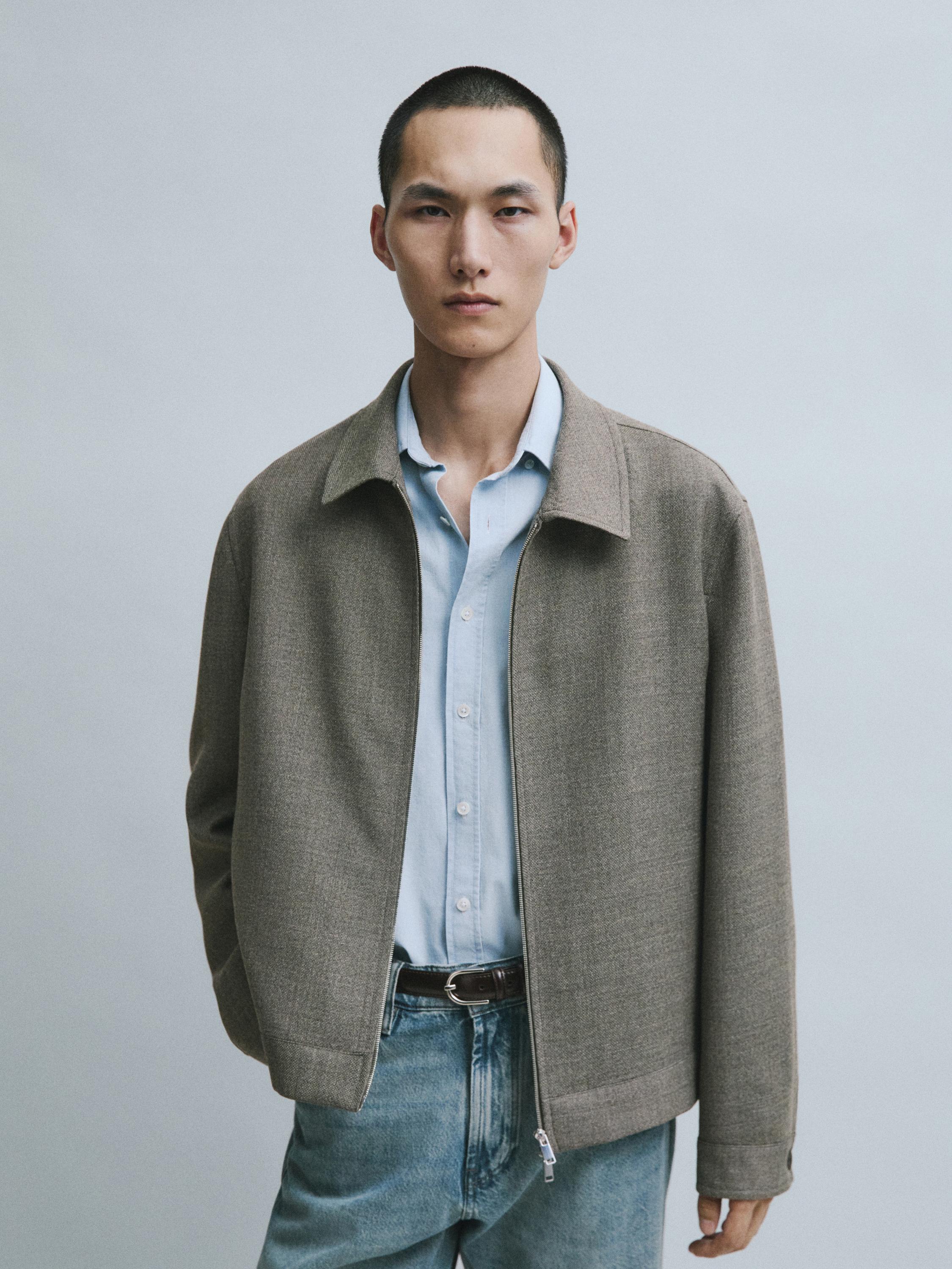 100% wool structured jacket — Greyish green