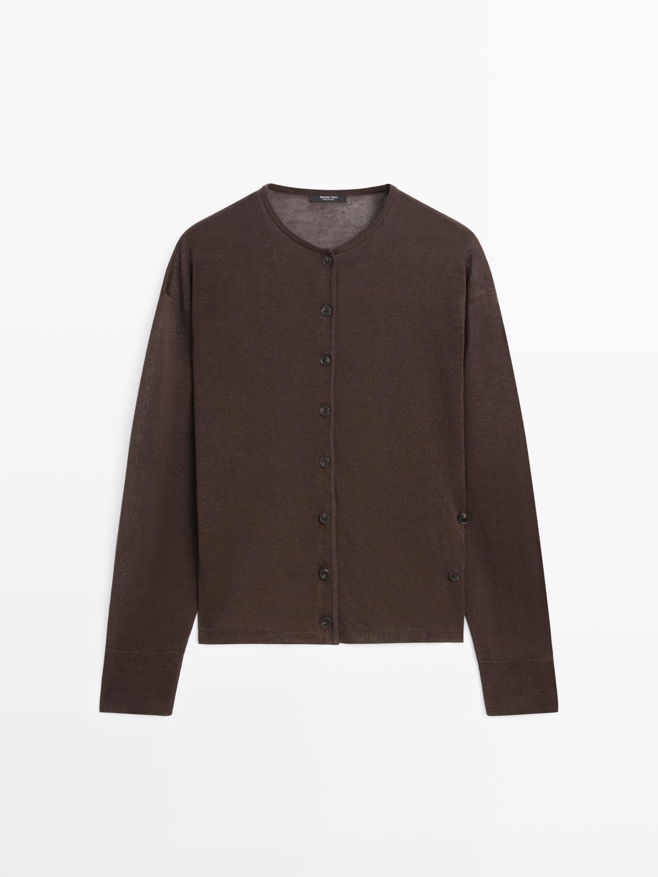 Düğme detaylı keten karışımlı hırka