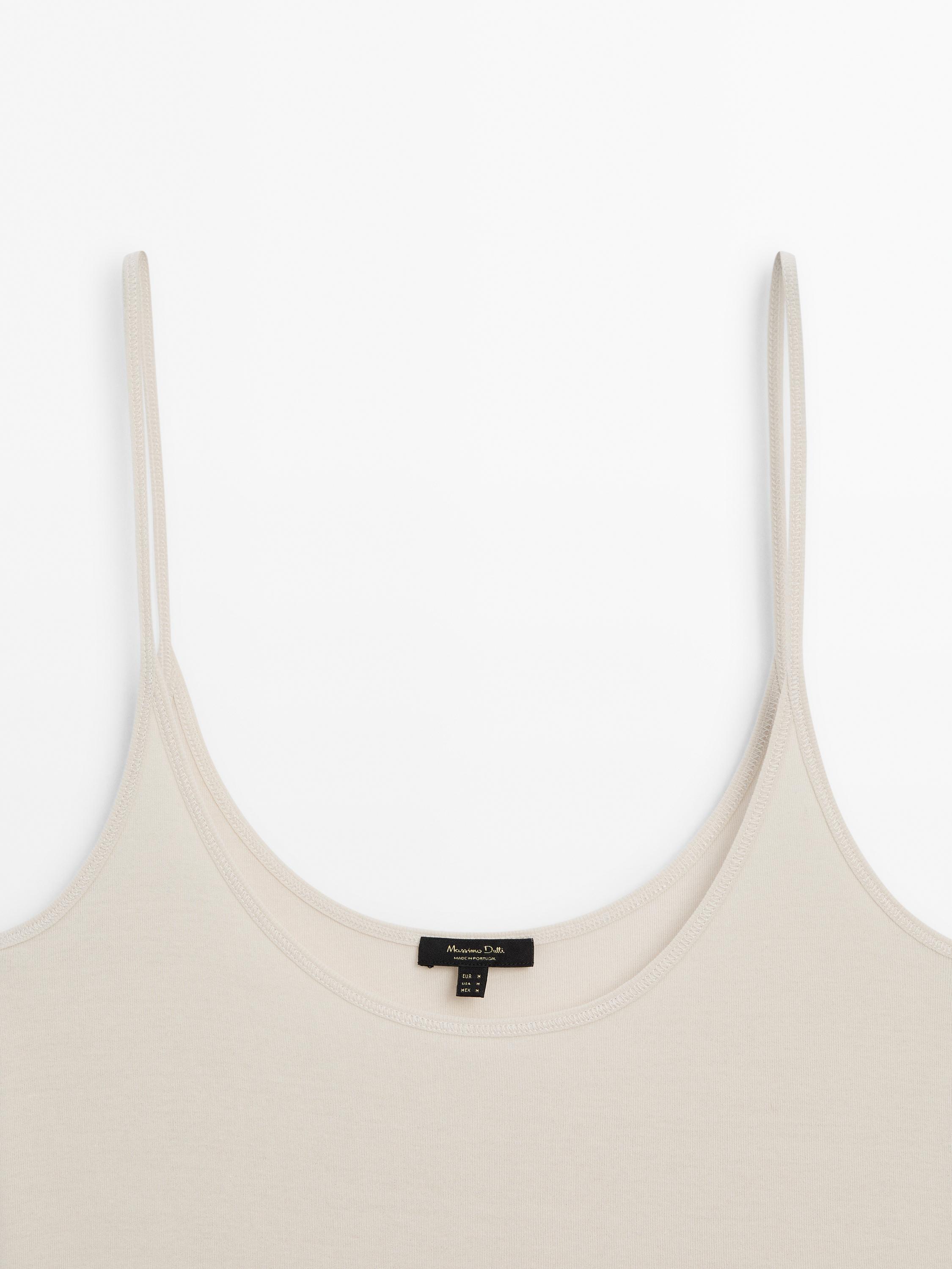 Strappy cotton top with gathered hem