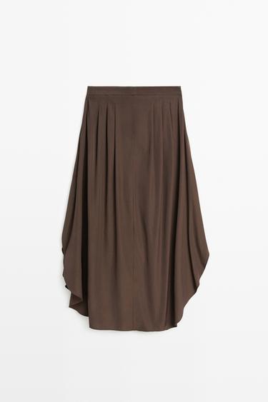 Flowing midi skirt with pleat detail — BROWN 6