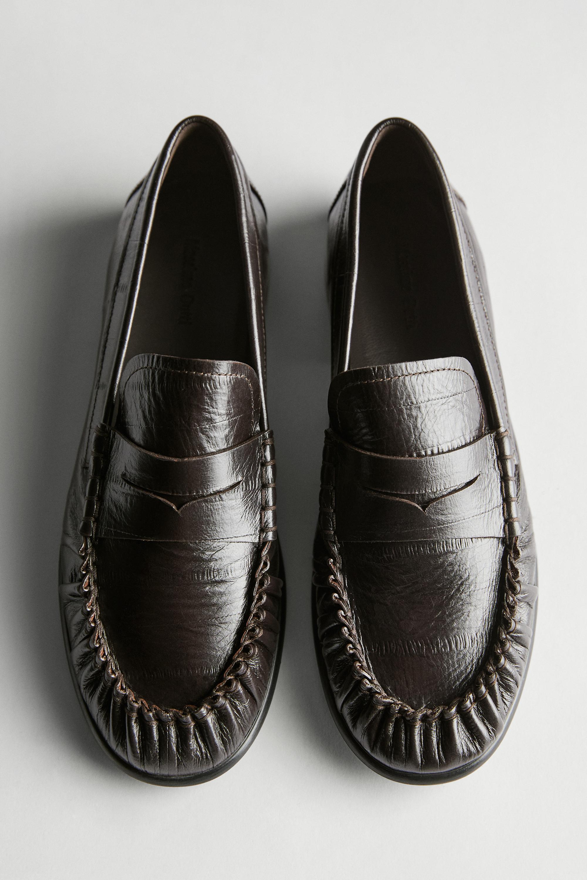 Embossed leather loafers — BROWN
