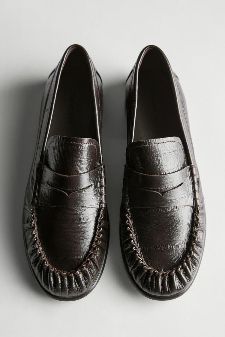Embossed leather loafers — BROWN