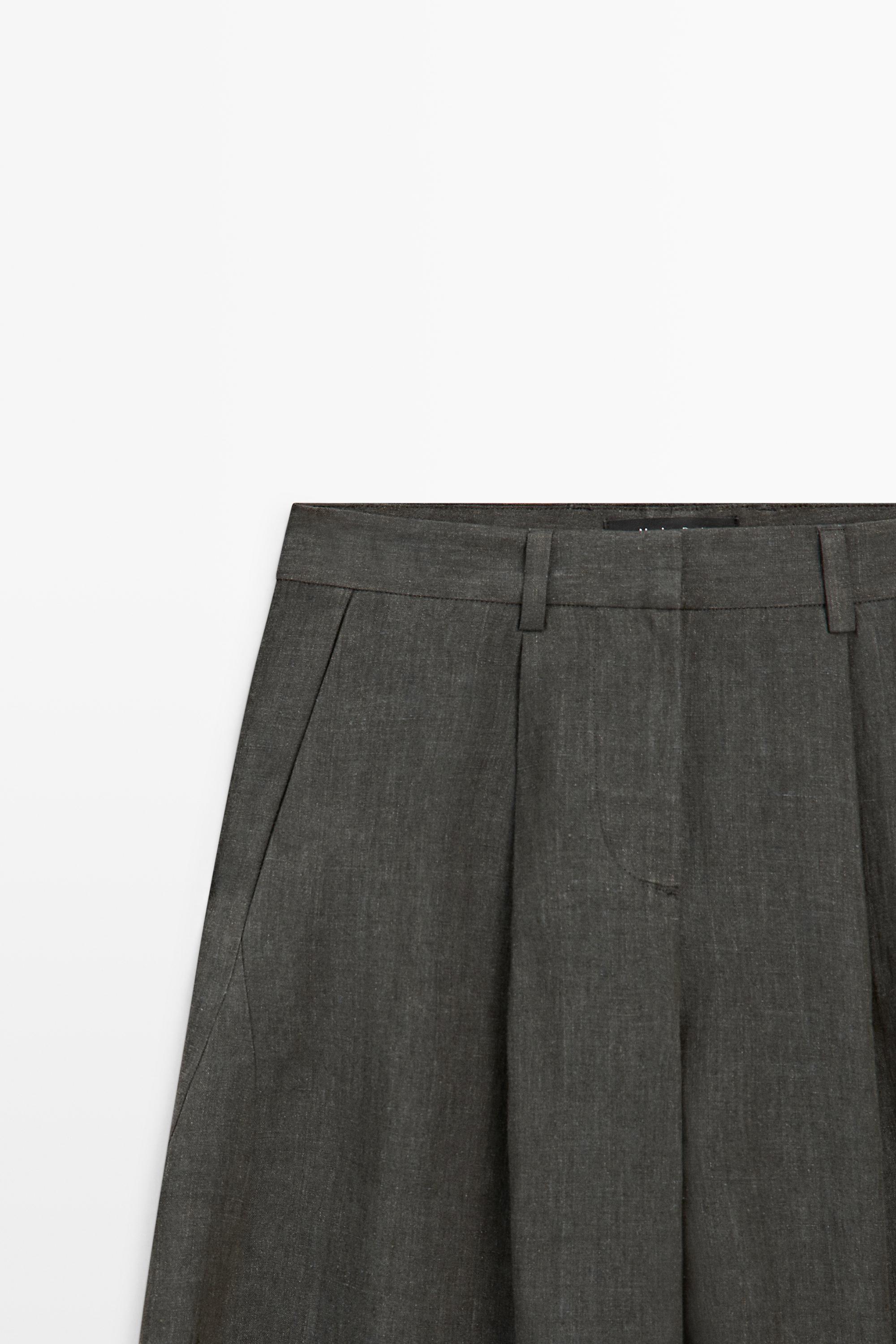 Melange trousers with linen side piece — BLUISH GREEN