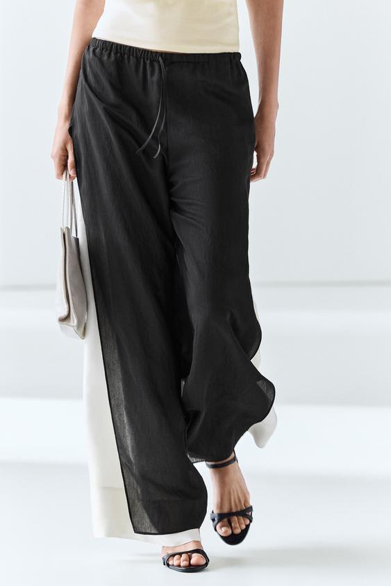Dökümlü geniş paça total look pantolon