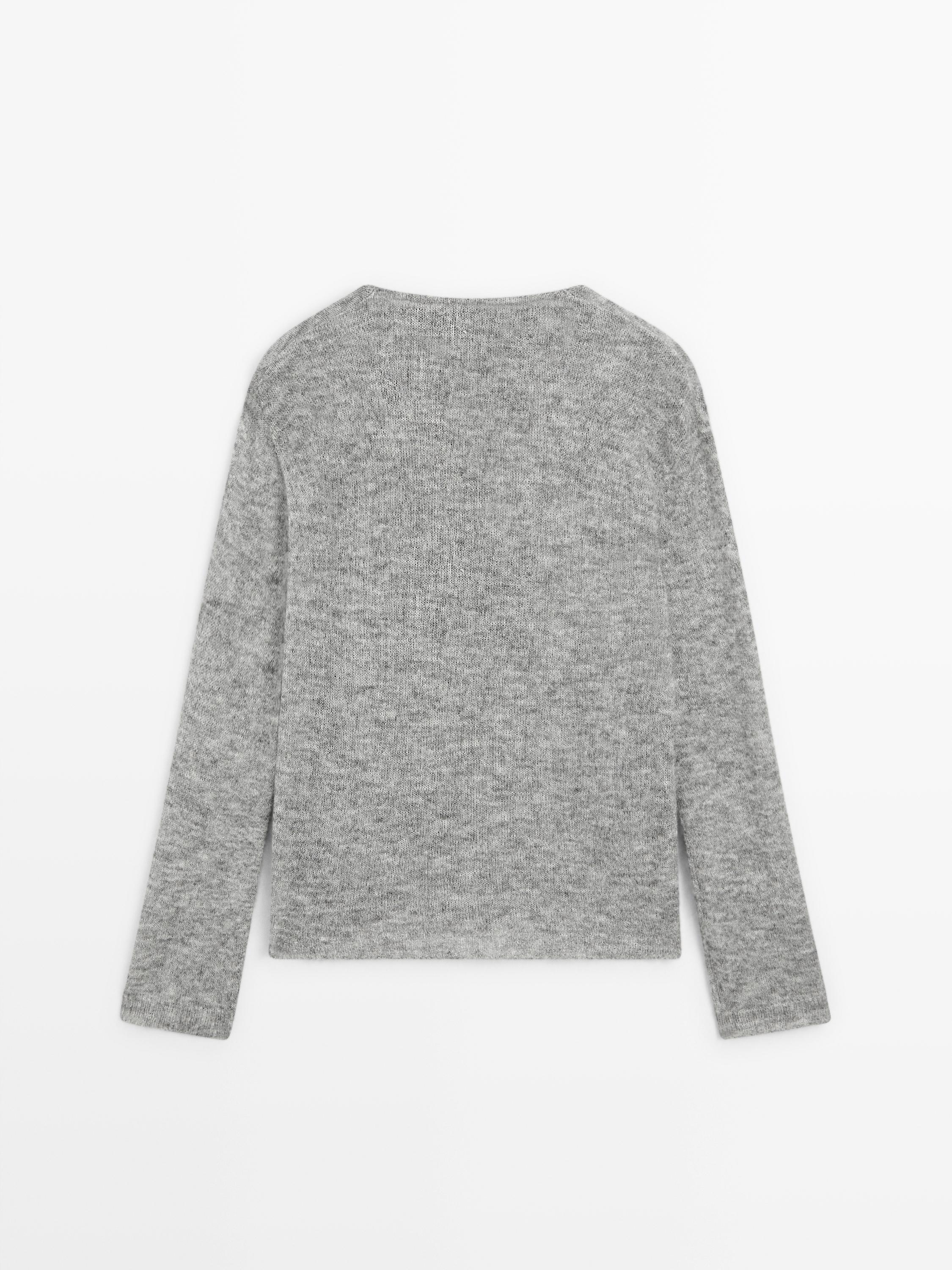 Knit sweater with cowl neck — GREY MARL