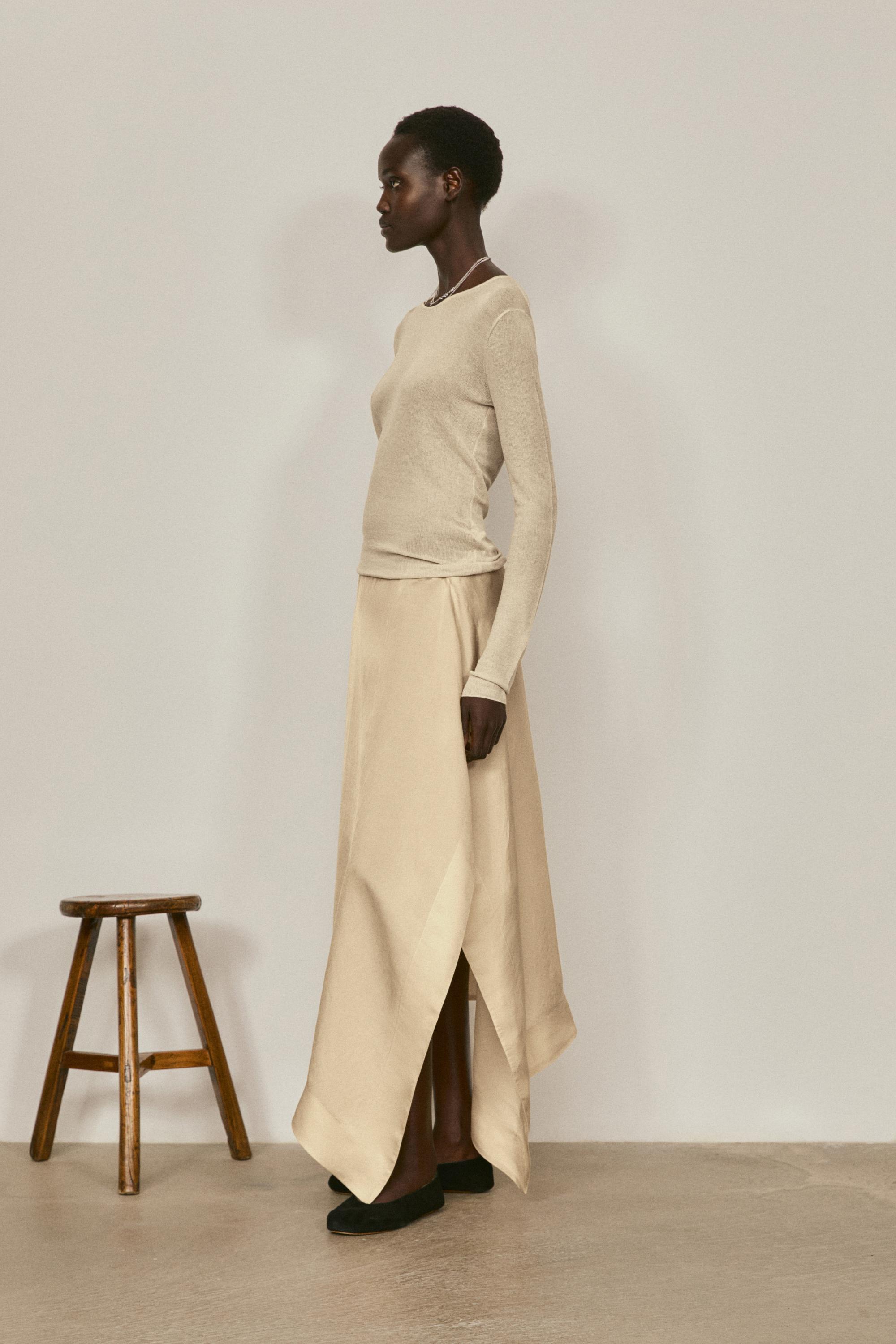 Transparent silk blend top with long sleeves - LIMITED EDITION — SAND
