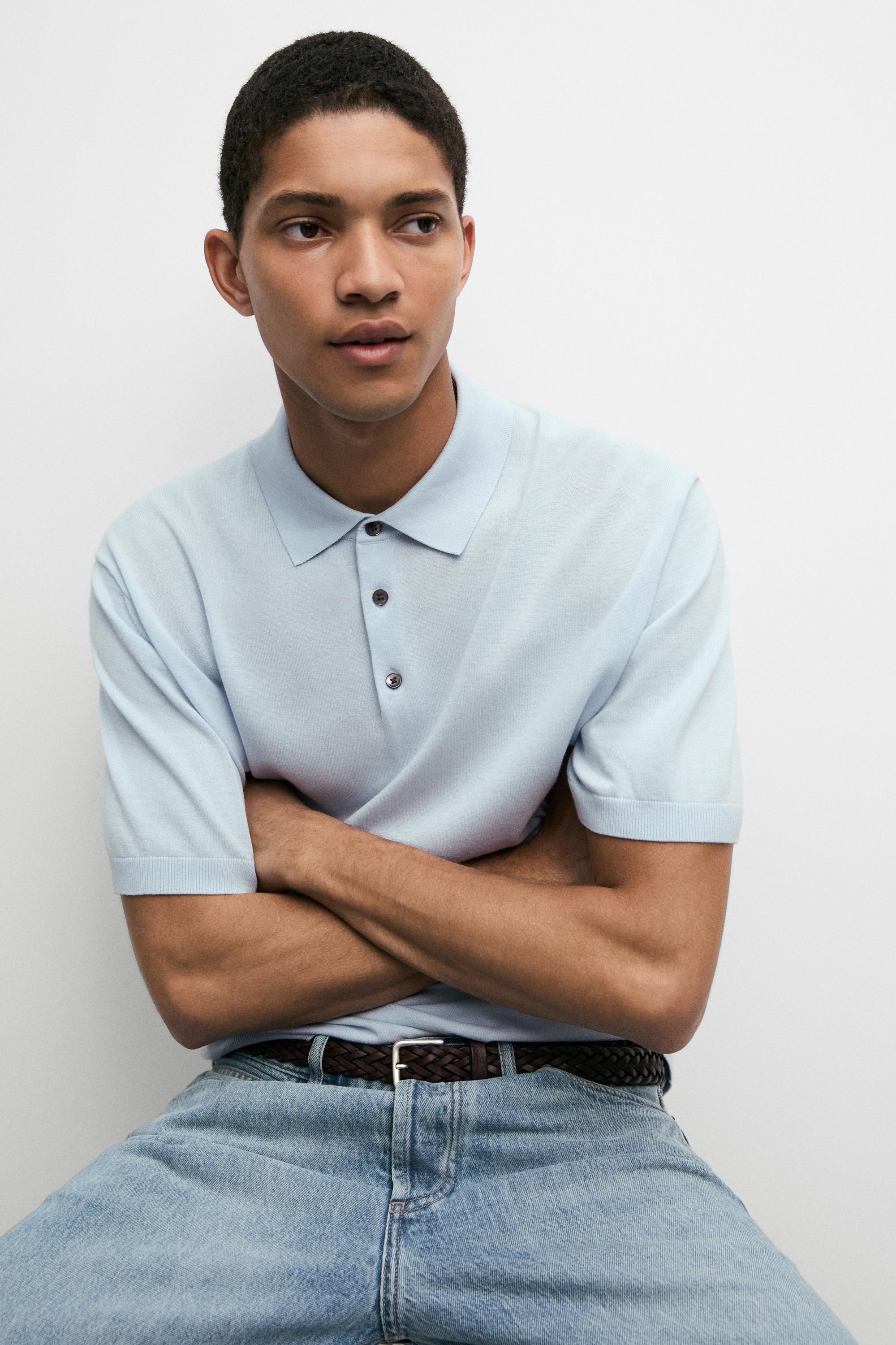 100% Cotton Knit Polo Shirt — Light Blue