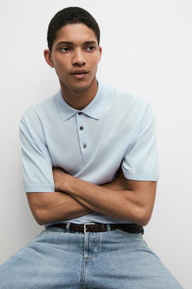 100% Cotton Knit Polo Shirt — Light Blue 8