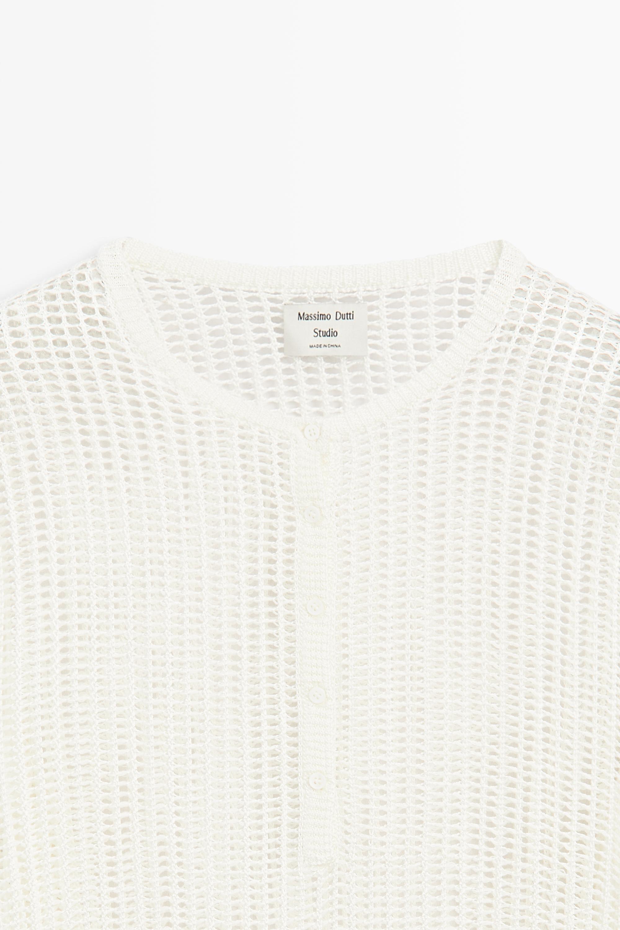 Cutwork knit button-up sweater - STUDIO — WHITE