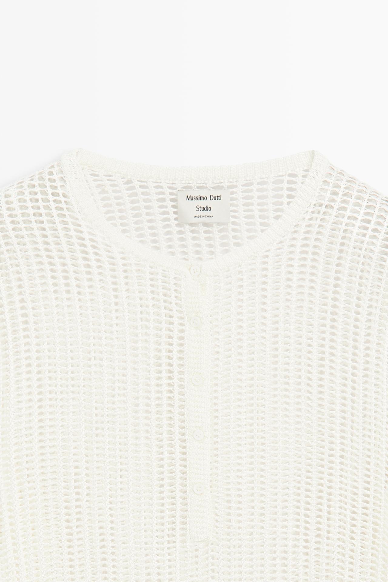 Cutwork knit button-up sweater - STUDIO — WHITE