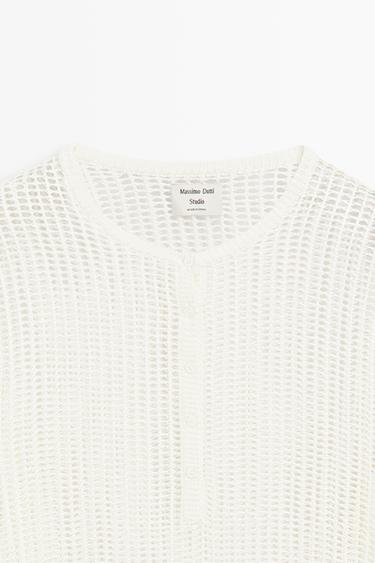Cutwork knit button-up sweater - STUDIO — WHITE 8